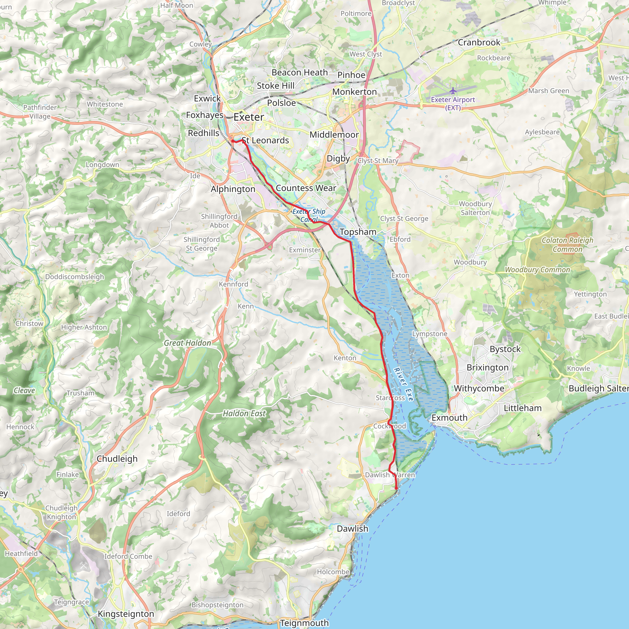 Dawlish Warren to Exeter along the South West Coast Path and Exe Estuary Trail mobile static map