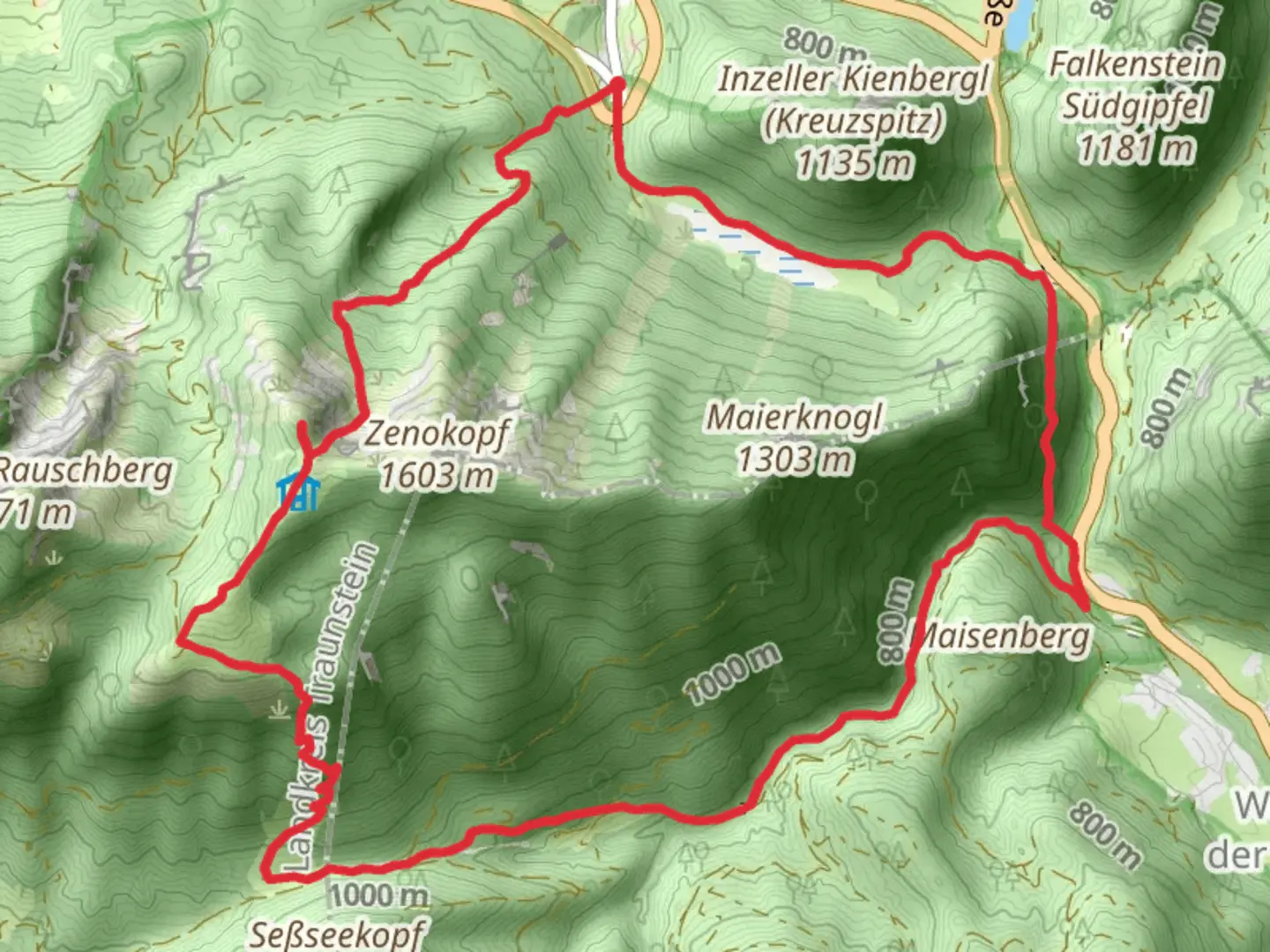 An image depicting the trail Streicher Peak Loop via Salzapensteig and its surrounding area.