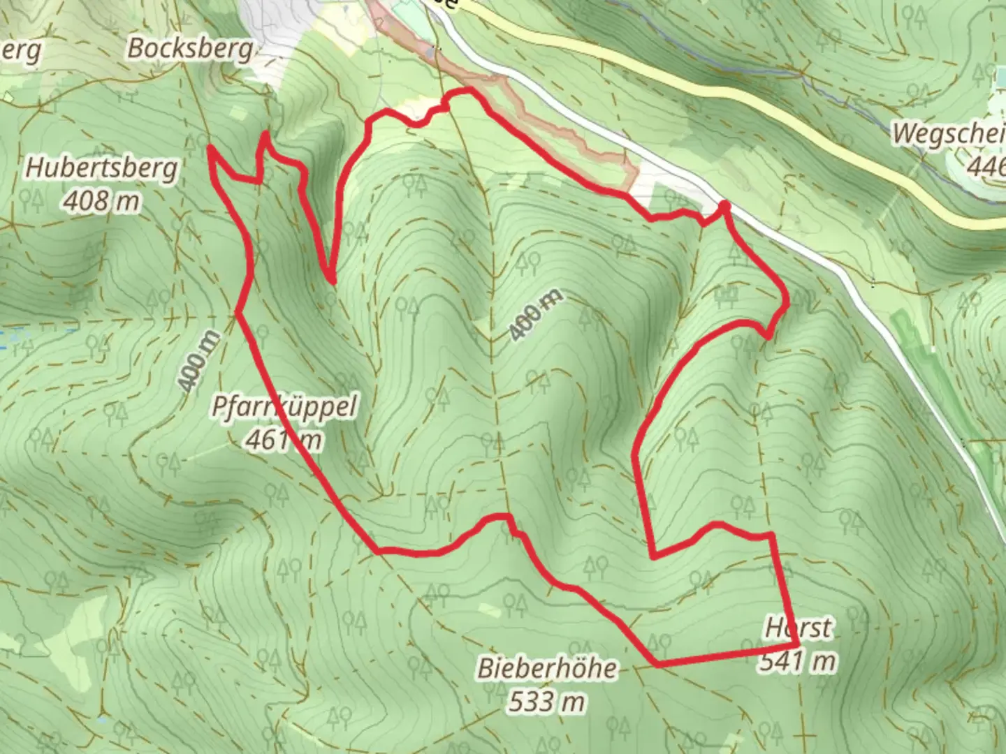 An image depicting the trail Horstberg and Pfarrküppel Loop and its surrounding area.