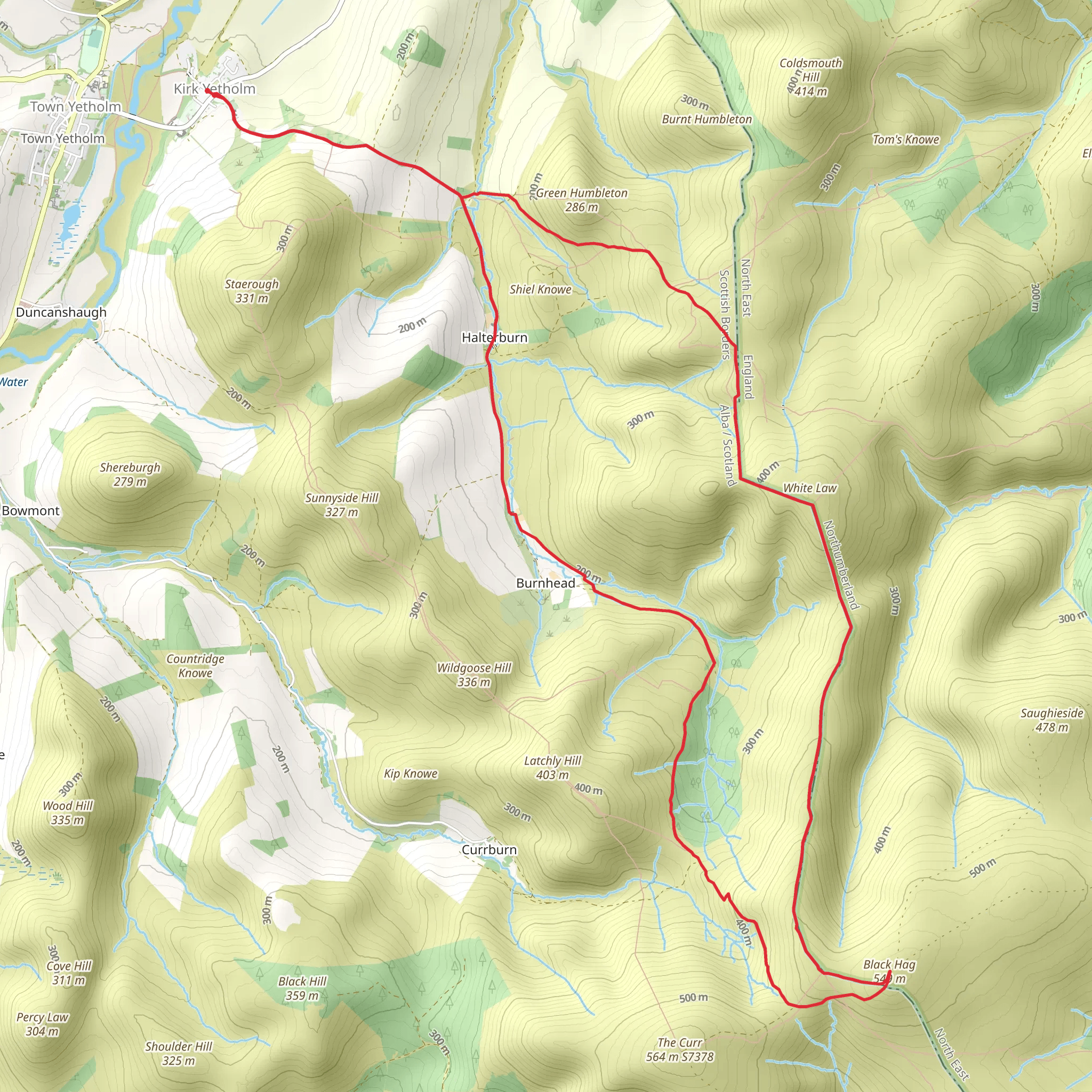 Black Hag from Kirk Yetholm mobile static map