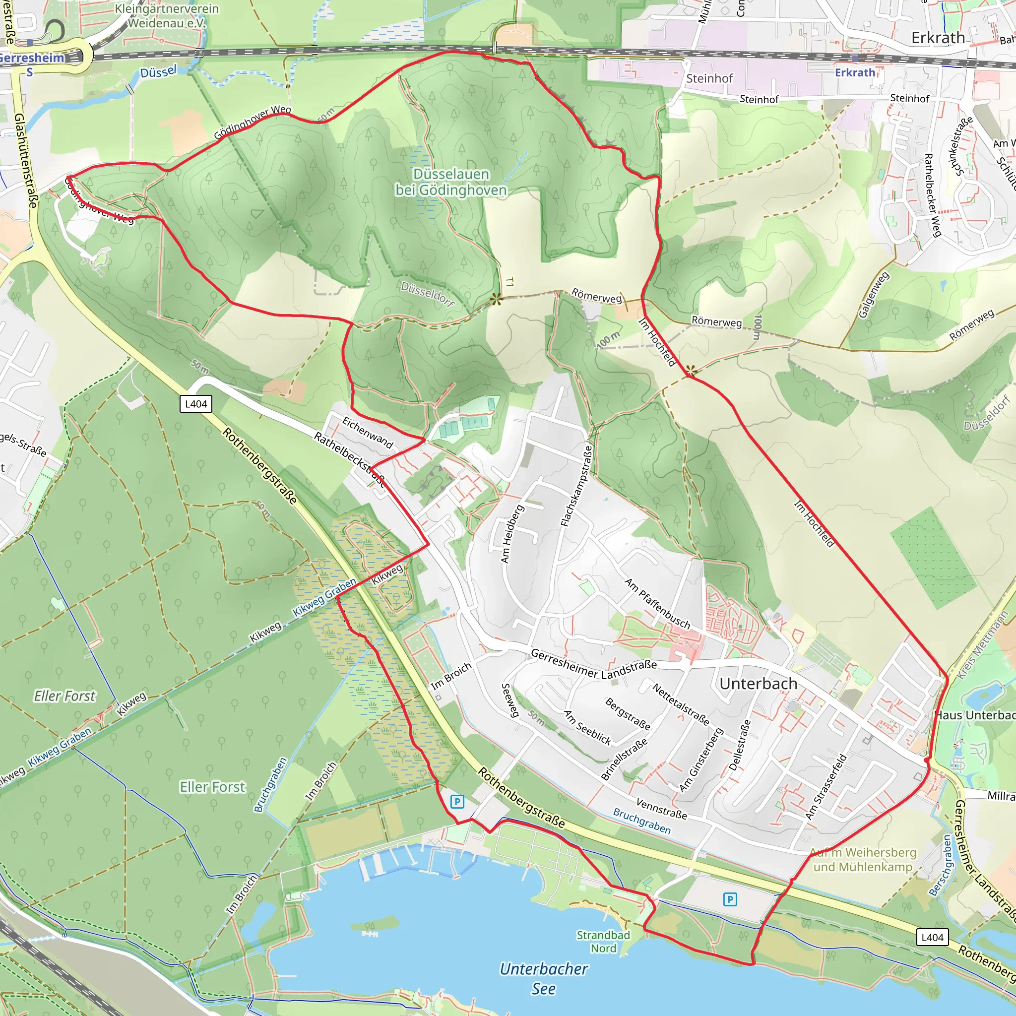 Unterbach See via Im Hochfeld mobile static map