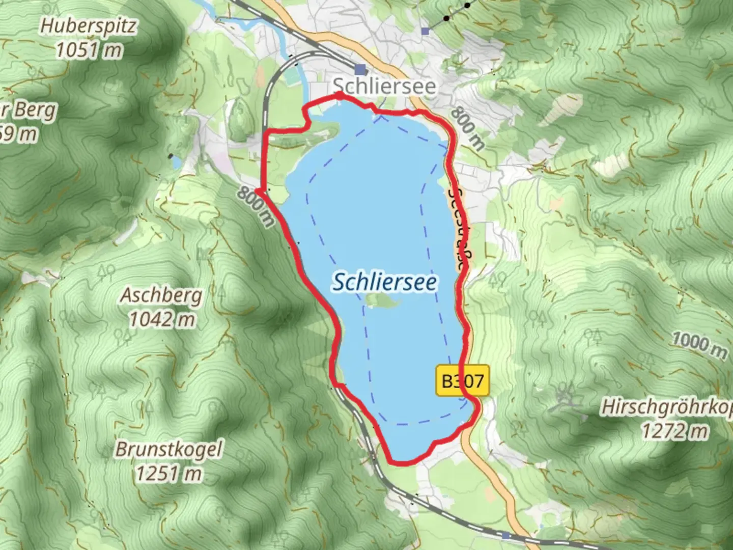An image depicting the trail Schliersee via E -on Bayern Trail and its surrounding area.