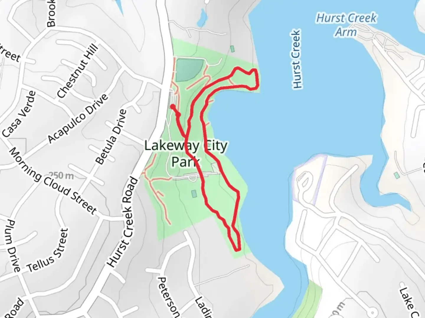An image depicting the trail Lakeway City Park Foot Path Loop and its surrounding area.