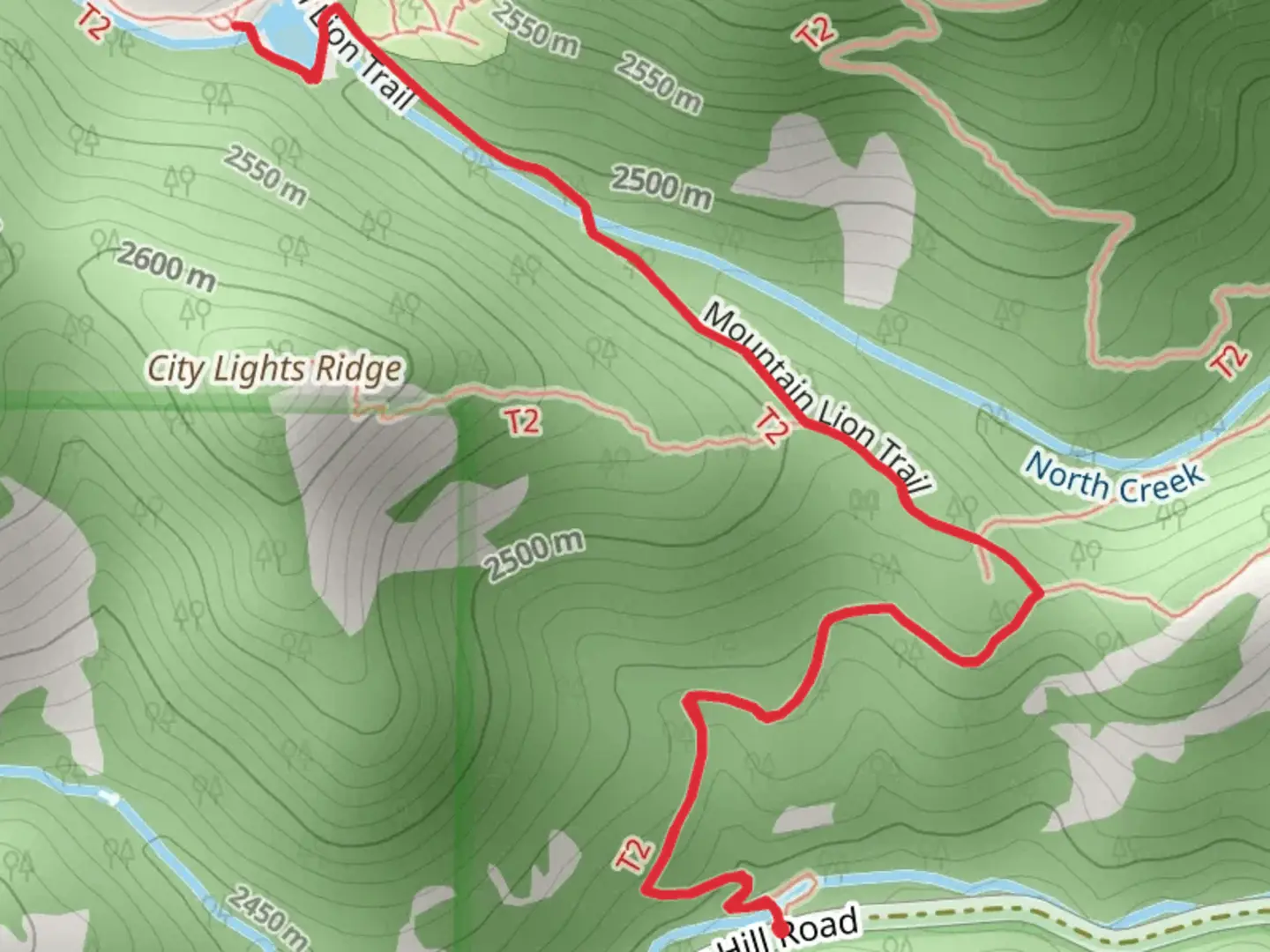 An image depicting the trail Mountain Lion Trail and its surrounding area.