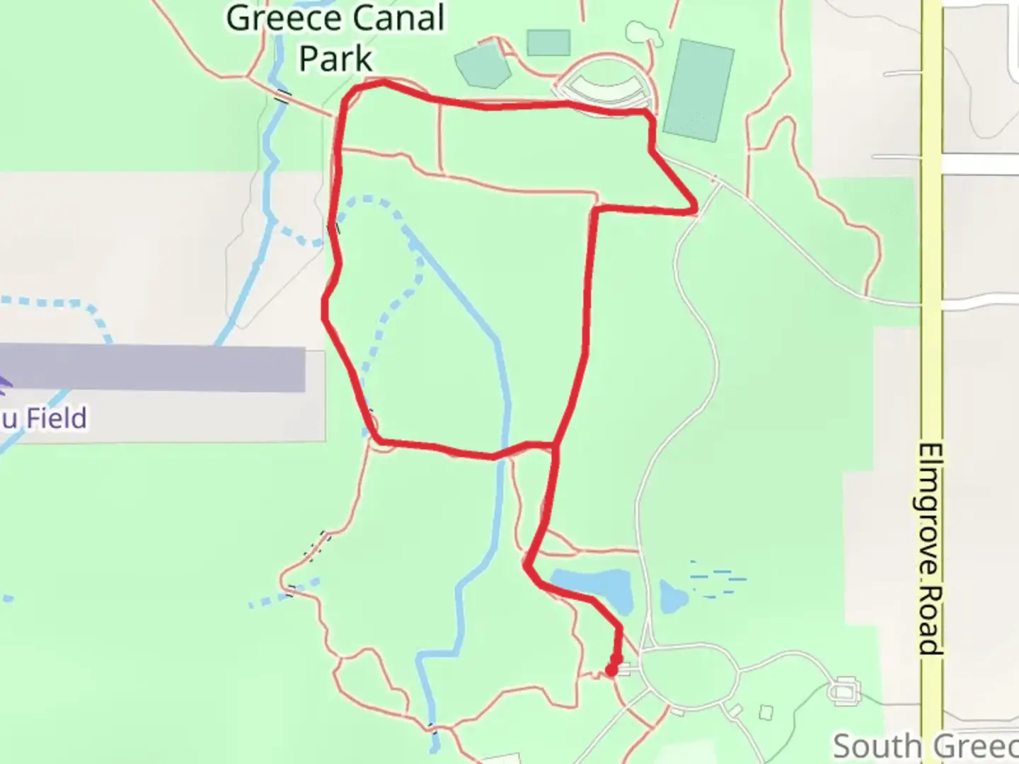 An image depicting the trail Greece Canal Park Loop and its surrounding area.
