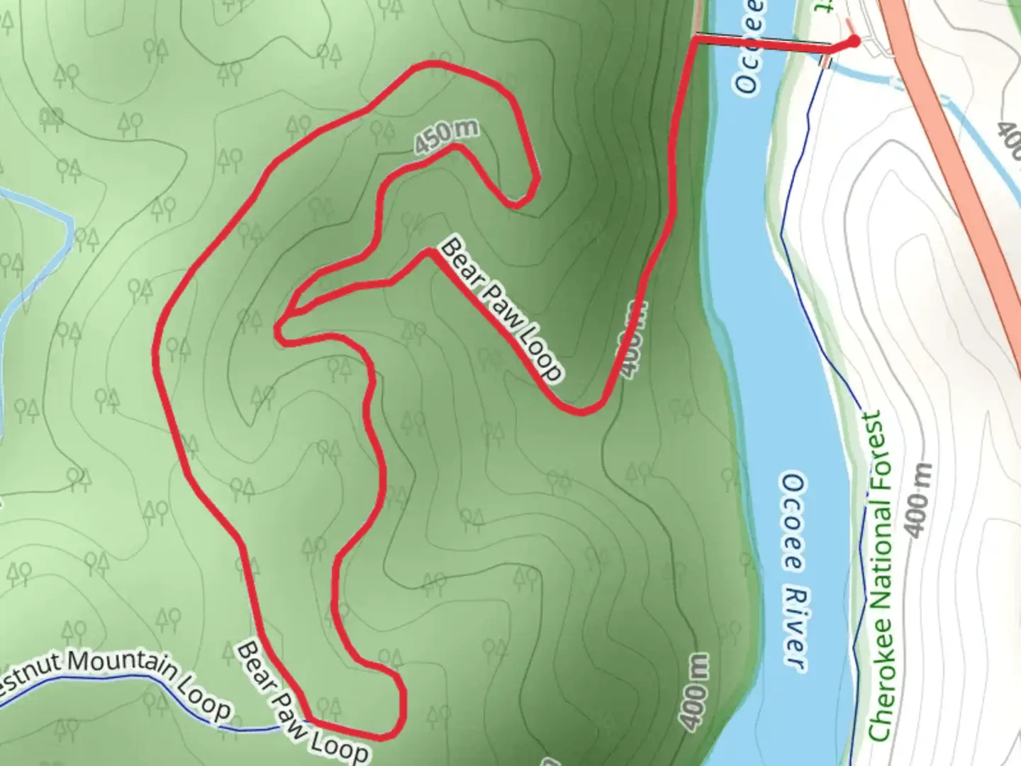 An image depicting the trail Bear Paw Loop and its surrounding area.