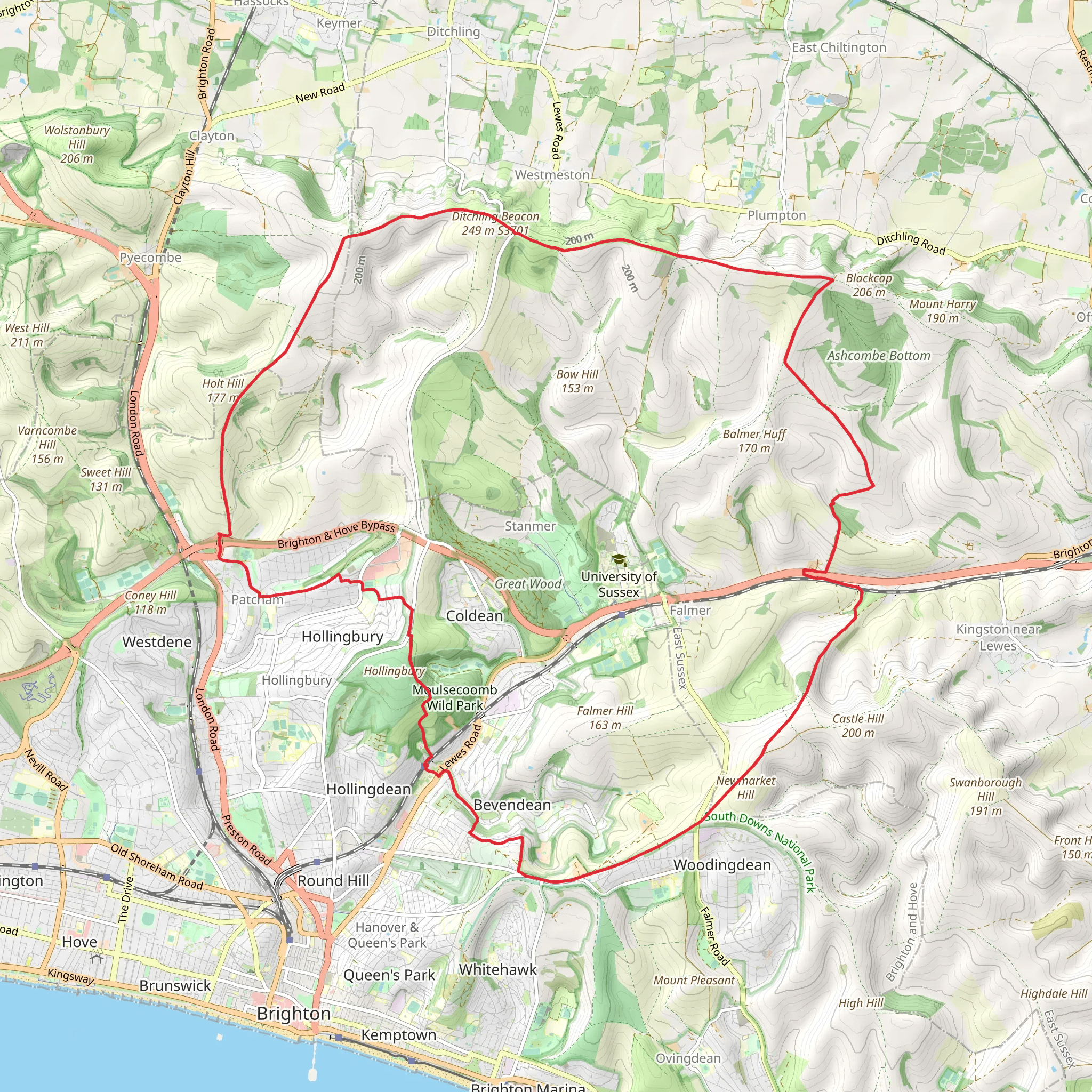 Keymer Post, Ditchling Beacon and Bunkershill Plantation Loop mobile static map