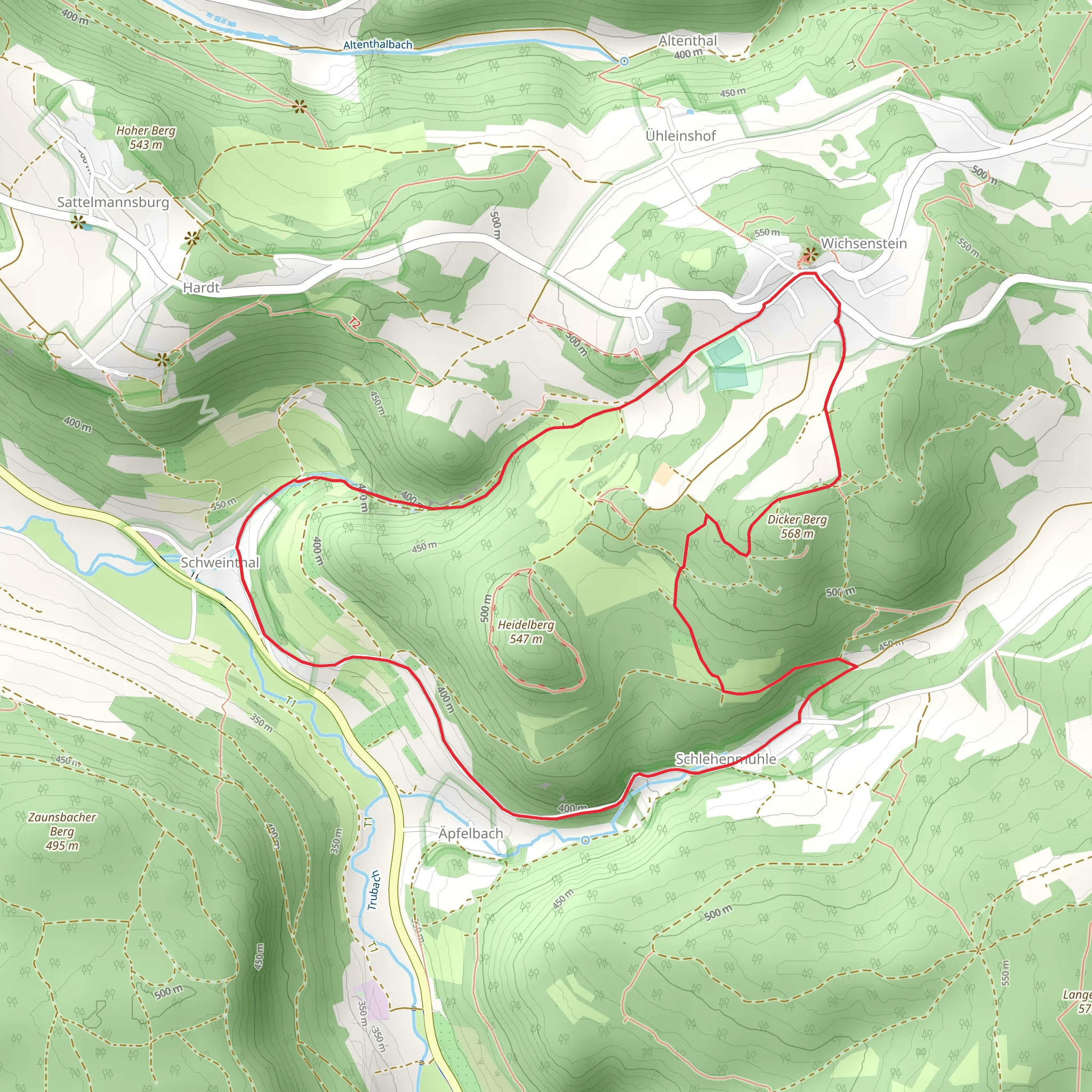 Wichsenstein Schlehenmuehle and IFS Weg mobile static map