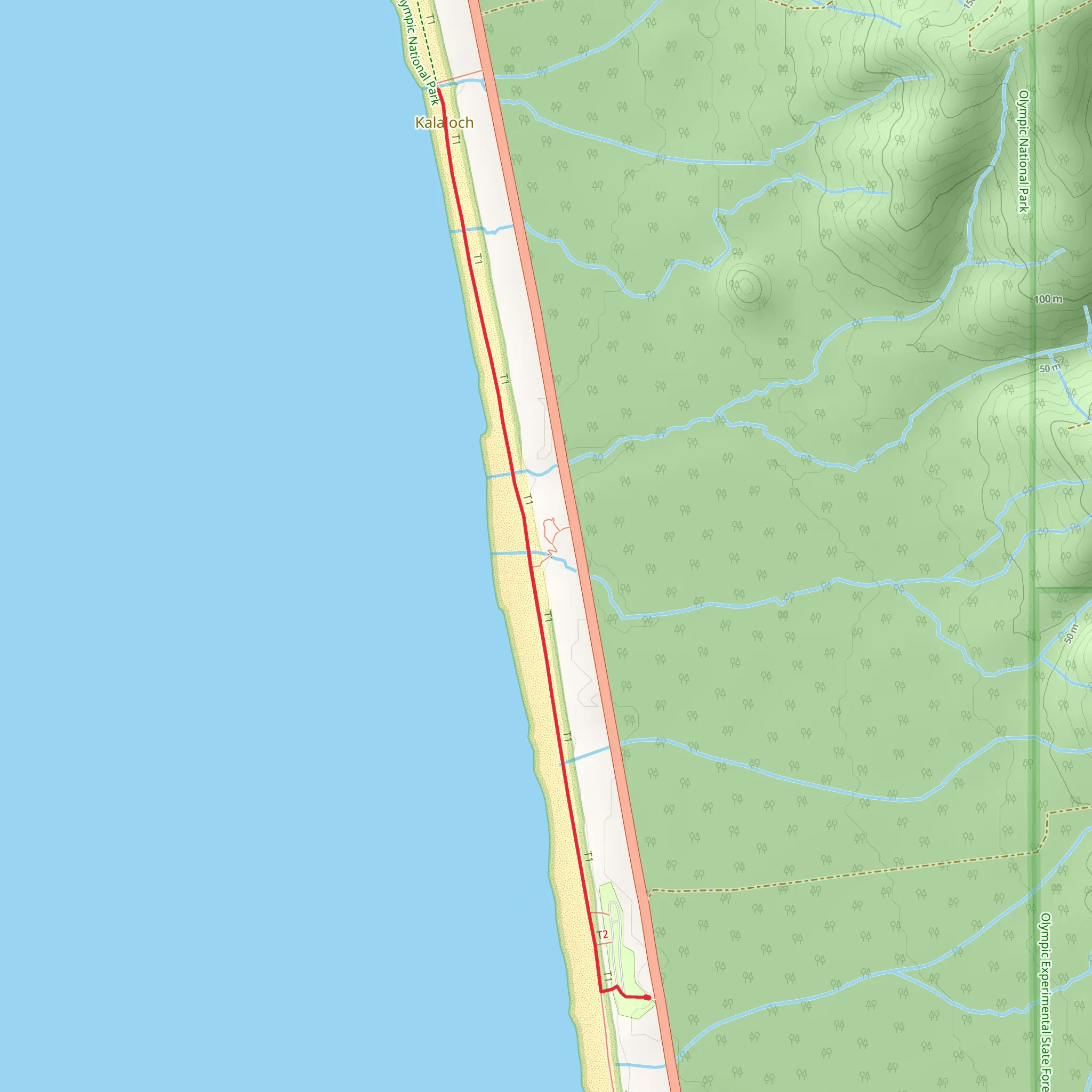 South Kalaloch Beach Out and Back mobile static map