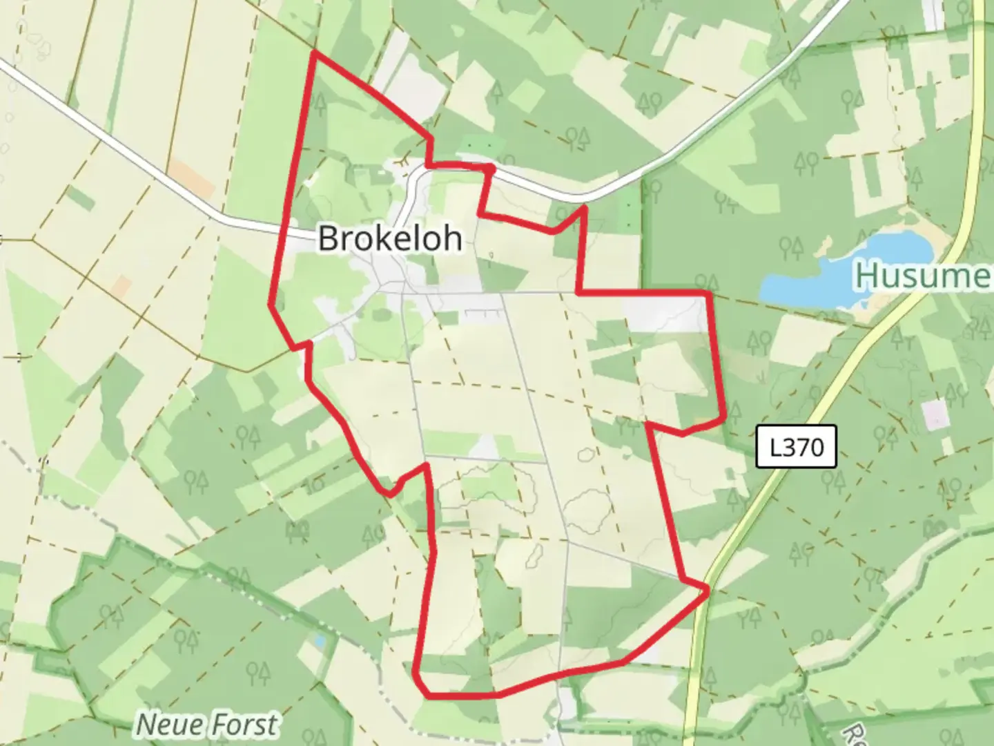 An image depicting the trail Hermann Loens Wanderweg um Brokeloh and its surrounding area.