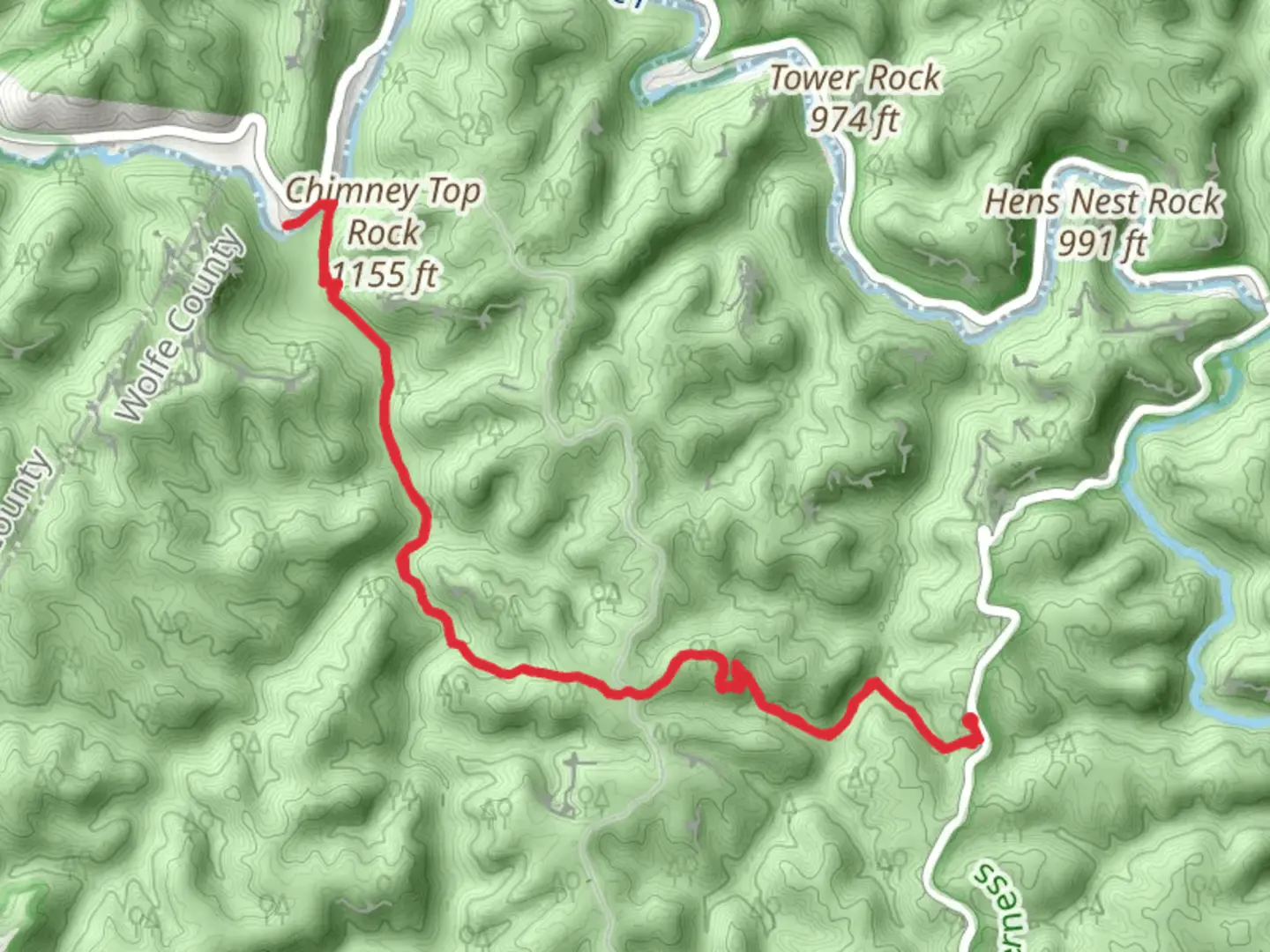 An image depicting the trail Red River via Sheltowee Trace Trail and its surrounding area.