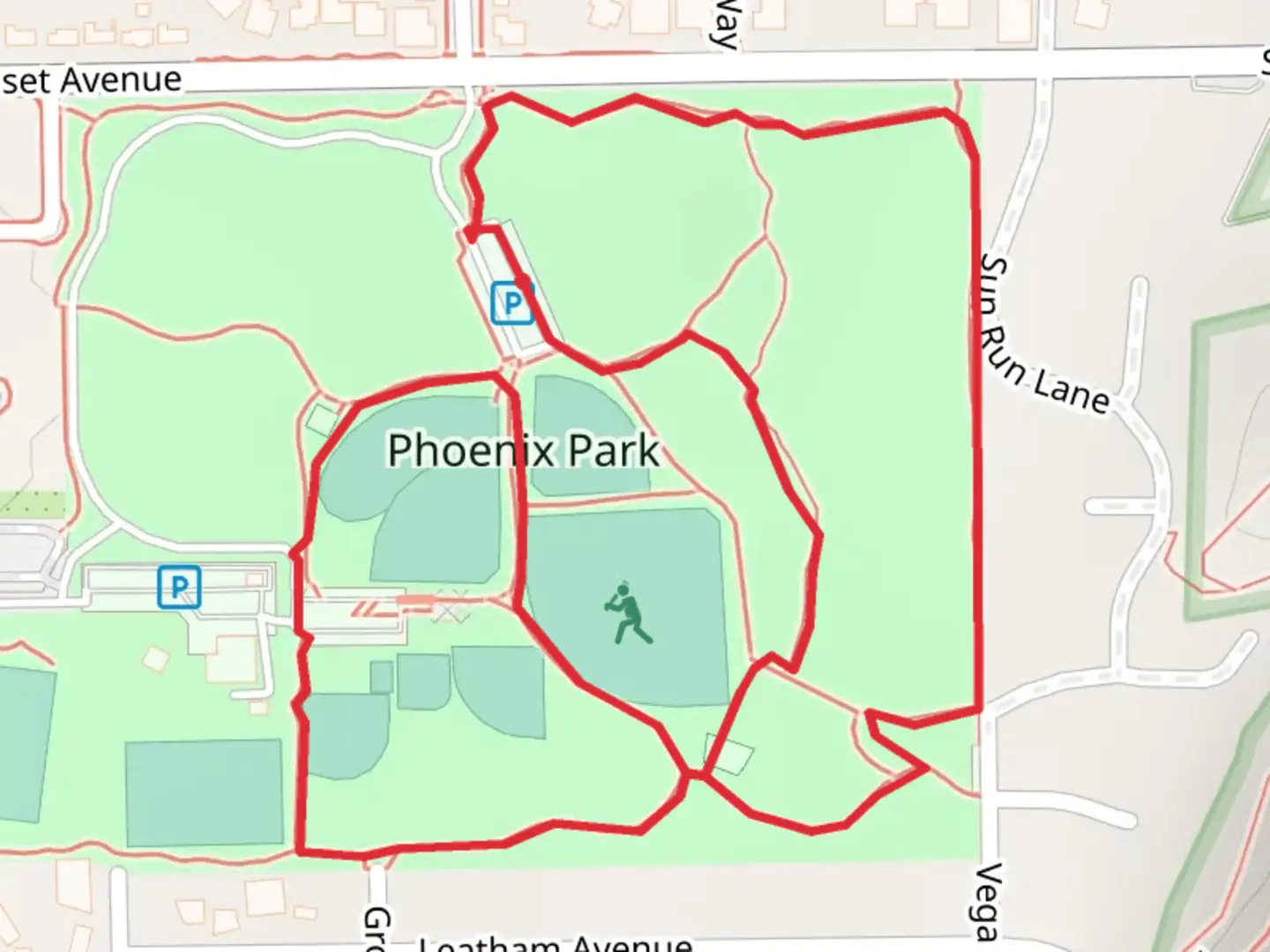 An image depicting the trail Phoenix Park Loop and its surrounding area.