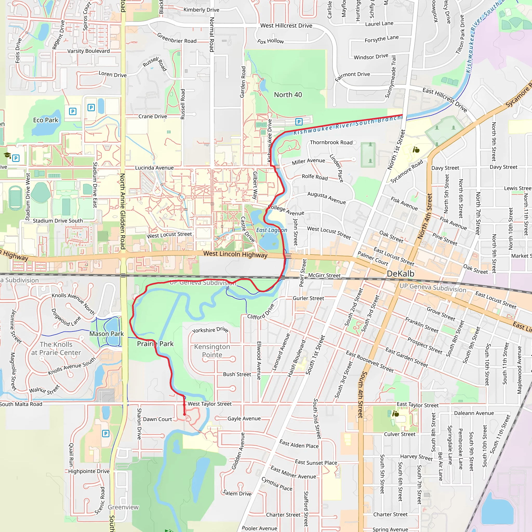 Walk along Kishwaukee River South Branch - Prairie Park mobile static map