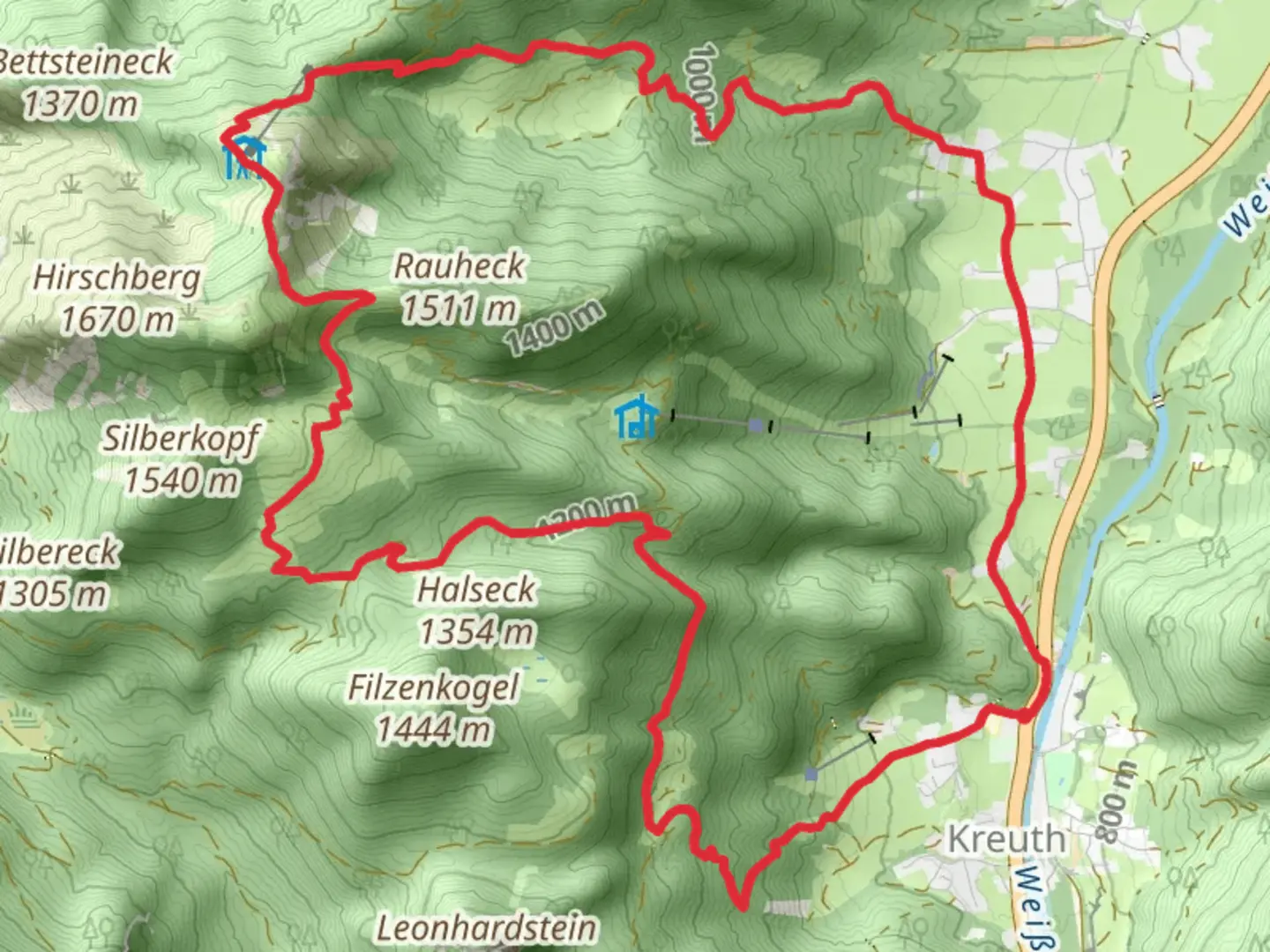 An image depicting the trail Kreuth Loop via Hirschberghaus and its surrounding area.