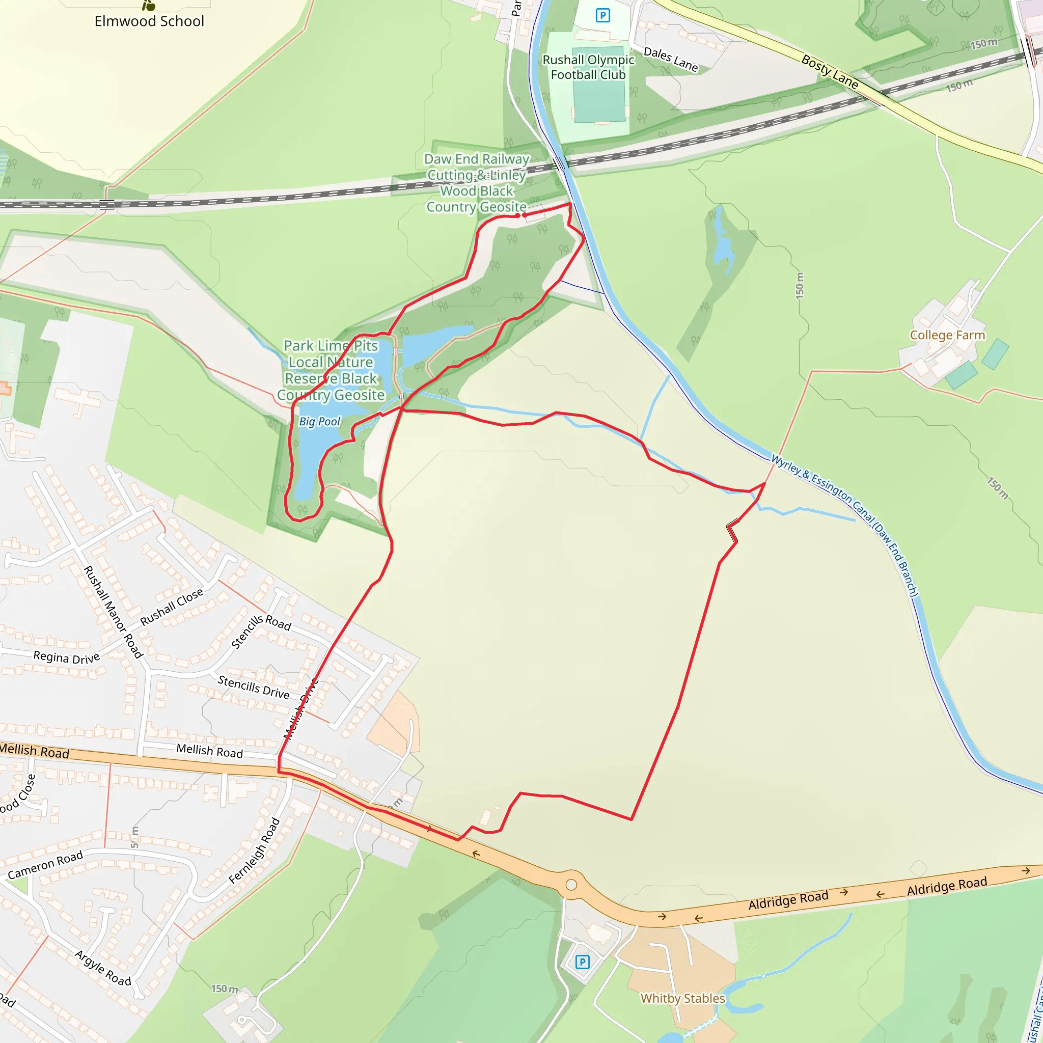 Park Lime Pits LNR and Riddian Bridge mobile static map