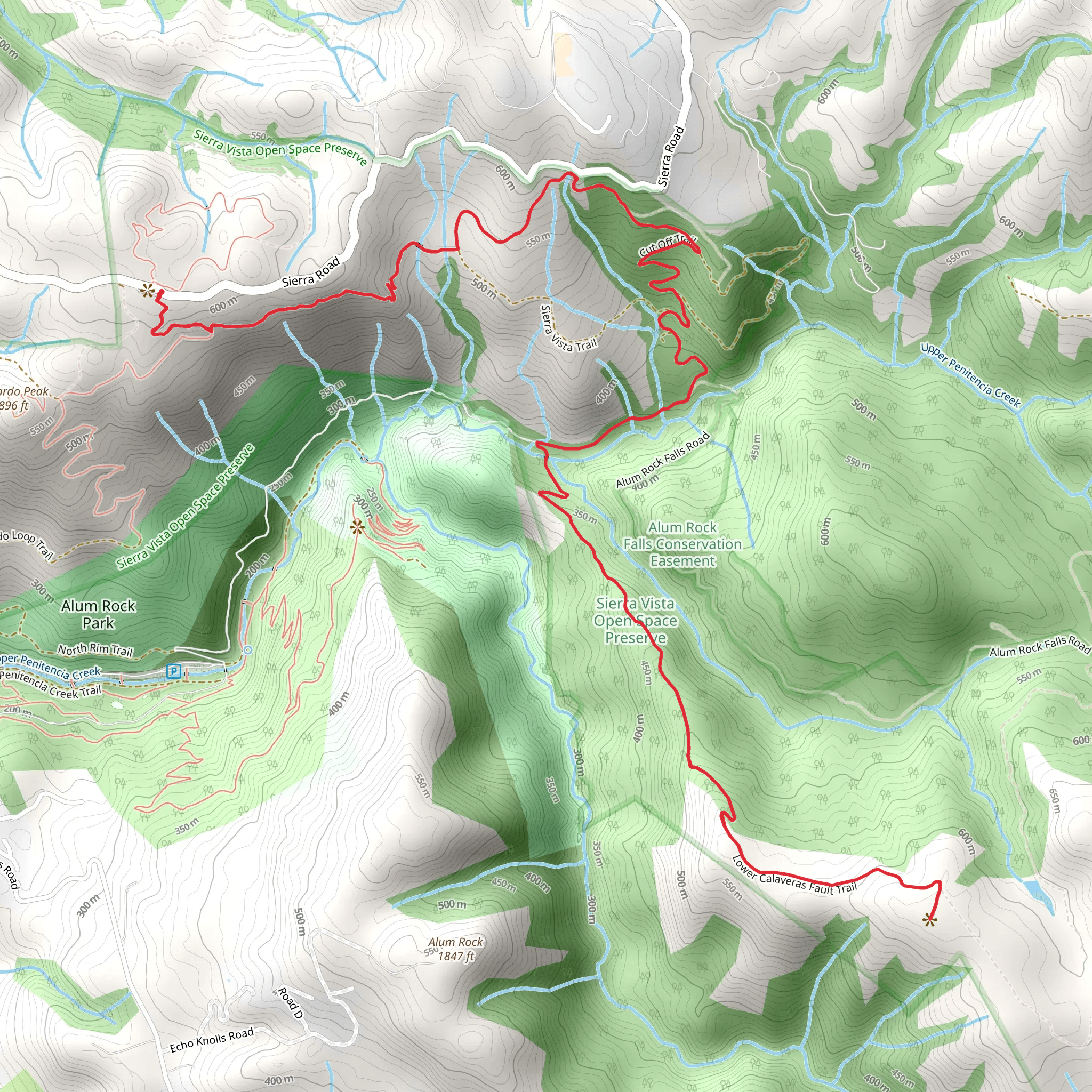 Lower Calaveras Fault via Sierra Vista Trail mobile static map