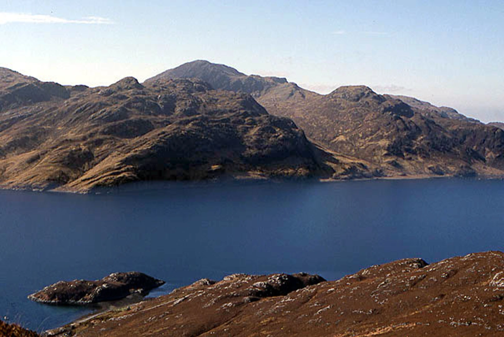 An image depicting the trail Ladhar Bheinn from Loch Hourn and its surrounding area.