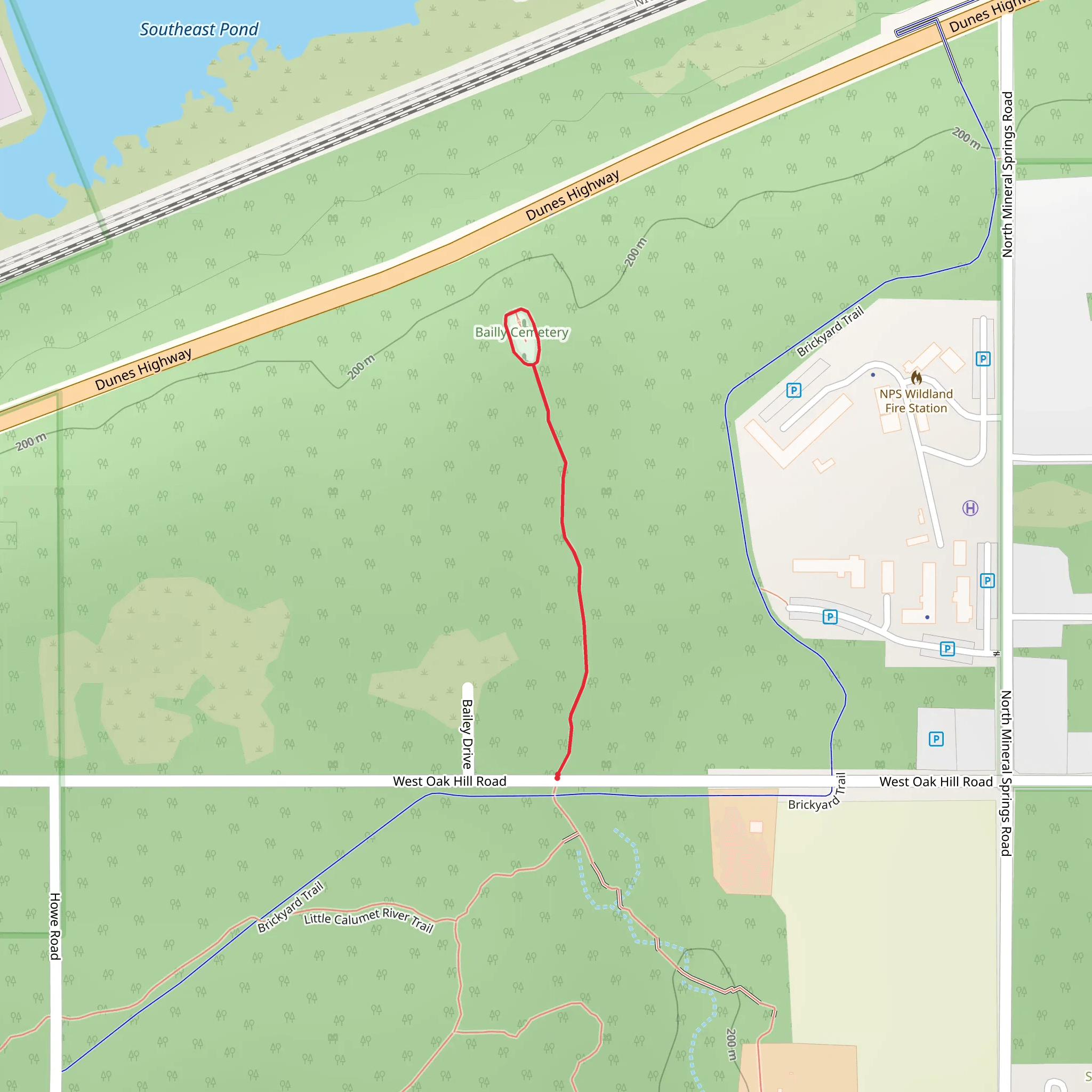 Bailly Cemetery Trail mobile static map