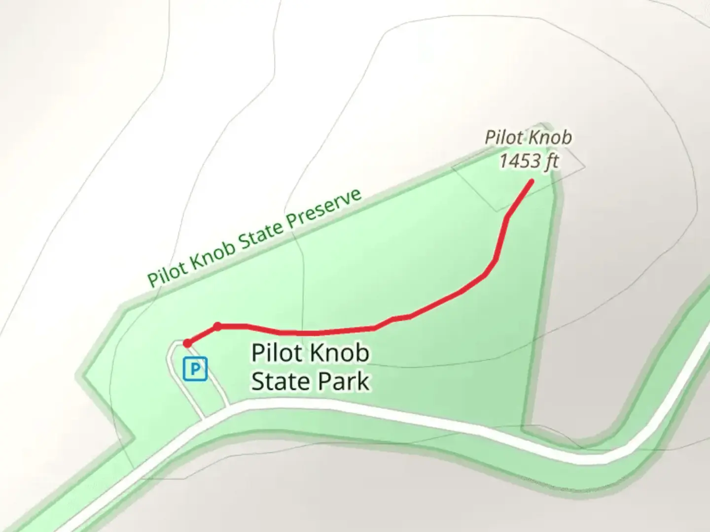 An image depicting the trail Pilot Knob and its surrounding area.