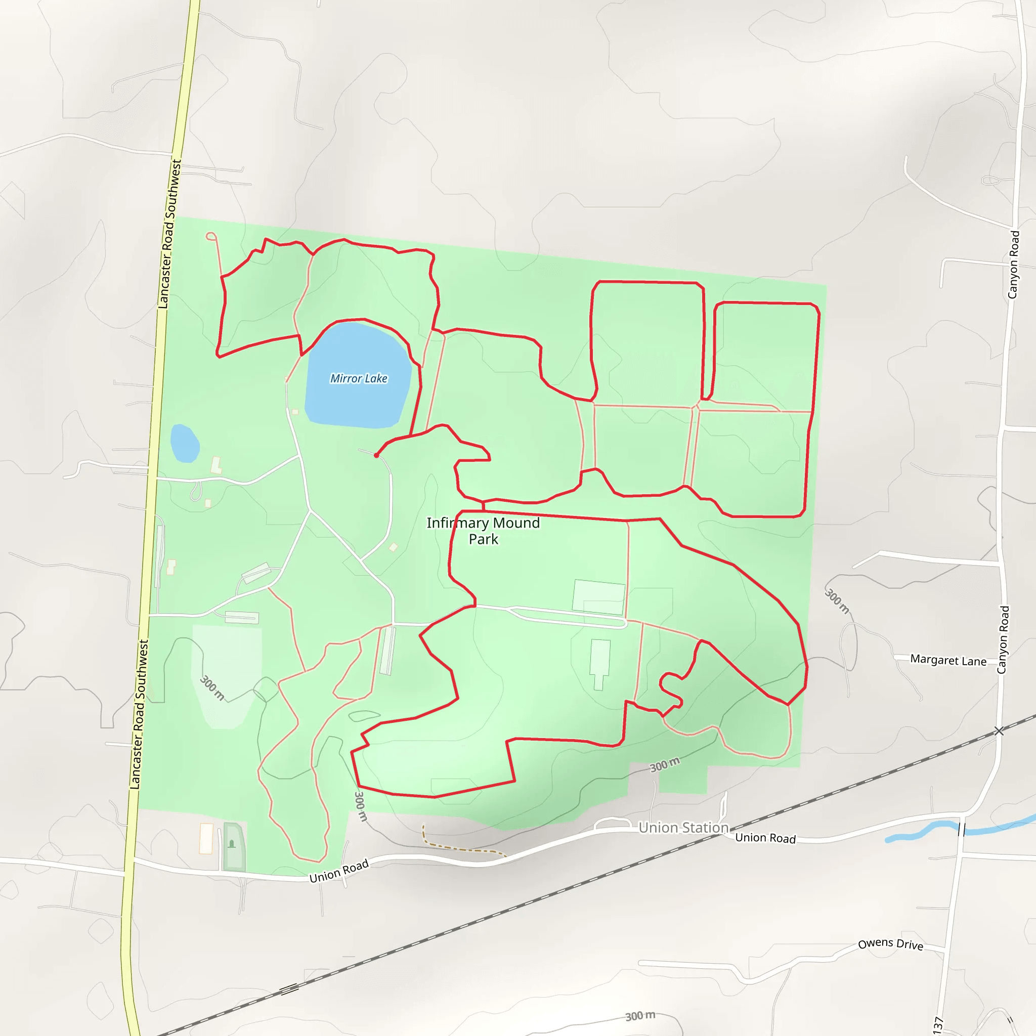 Mirror Lake and Infirmary Mound Park Loop mobile static map