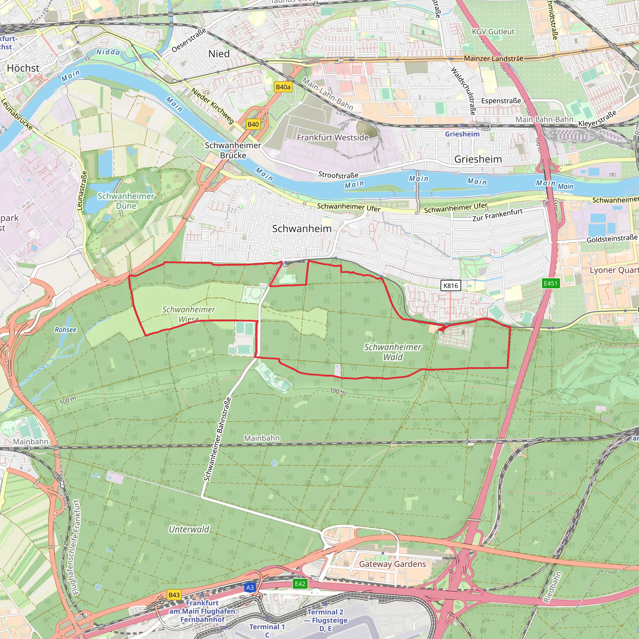 Schwanheimer Wald North Loop via Höllenweg mobile static map