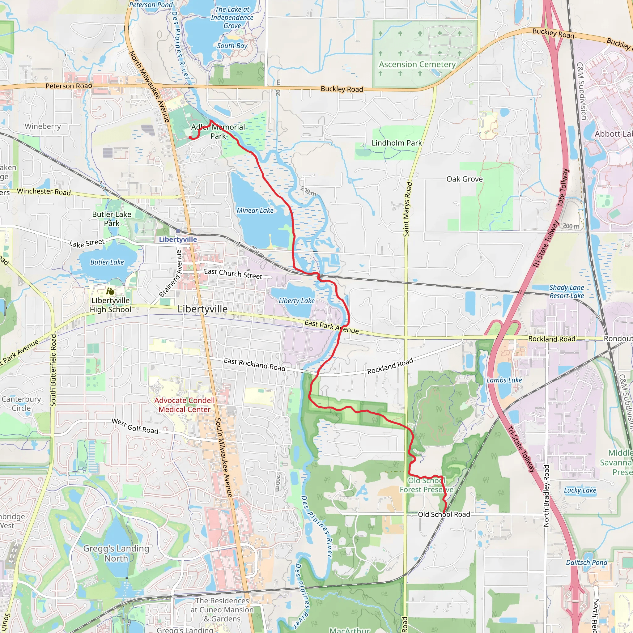 Des Plaines River Trail from Alder Memorial Park mobile static map
