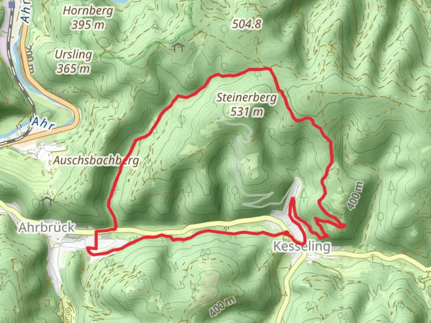 An image depicting the trail Kessling, Steinerberg and Ahrbruck Loop and its surrounding area.