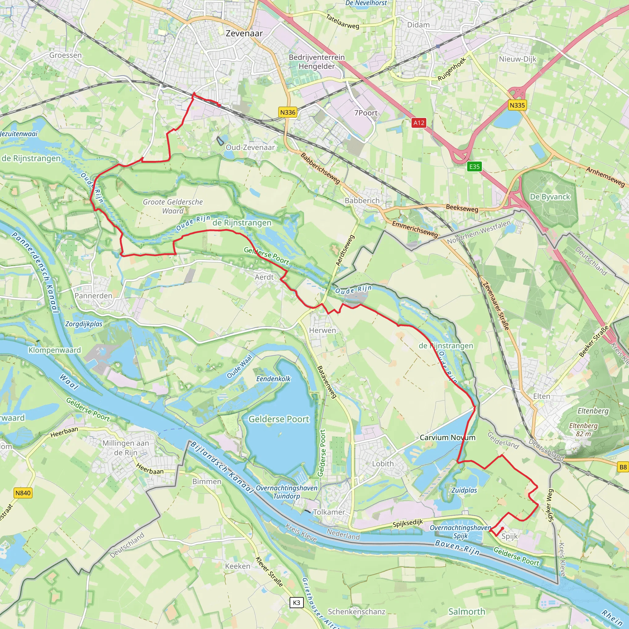 Zevenaar to Willibrordusweg via Oude Rijnstrangen and Zandwinning mobile static map
