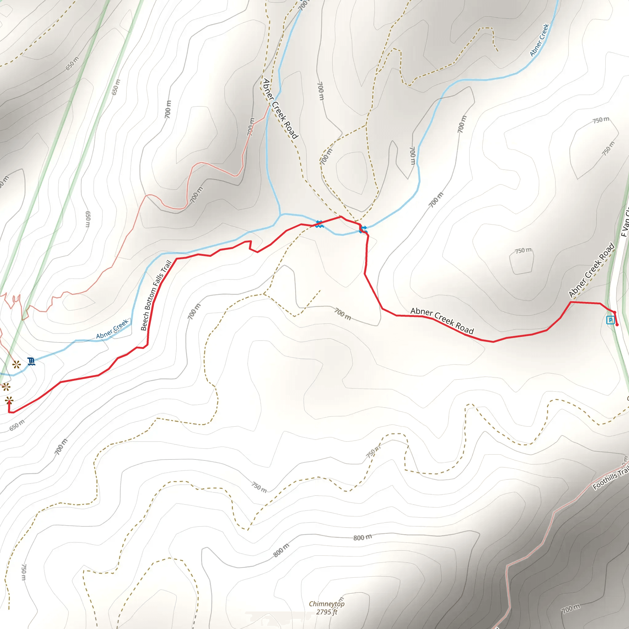Abner Creek via Beech Bottom Falls Trail mobile static map