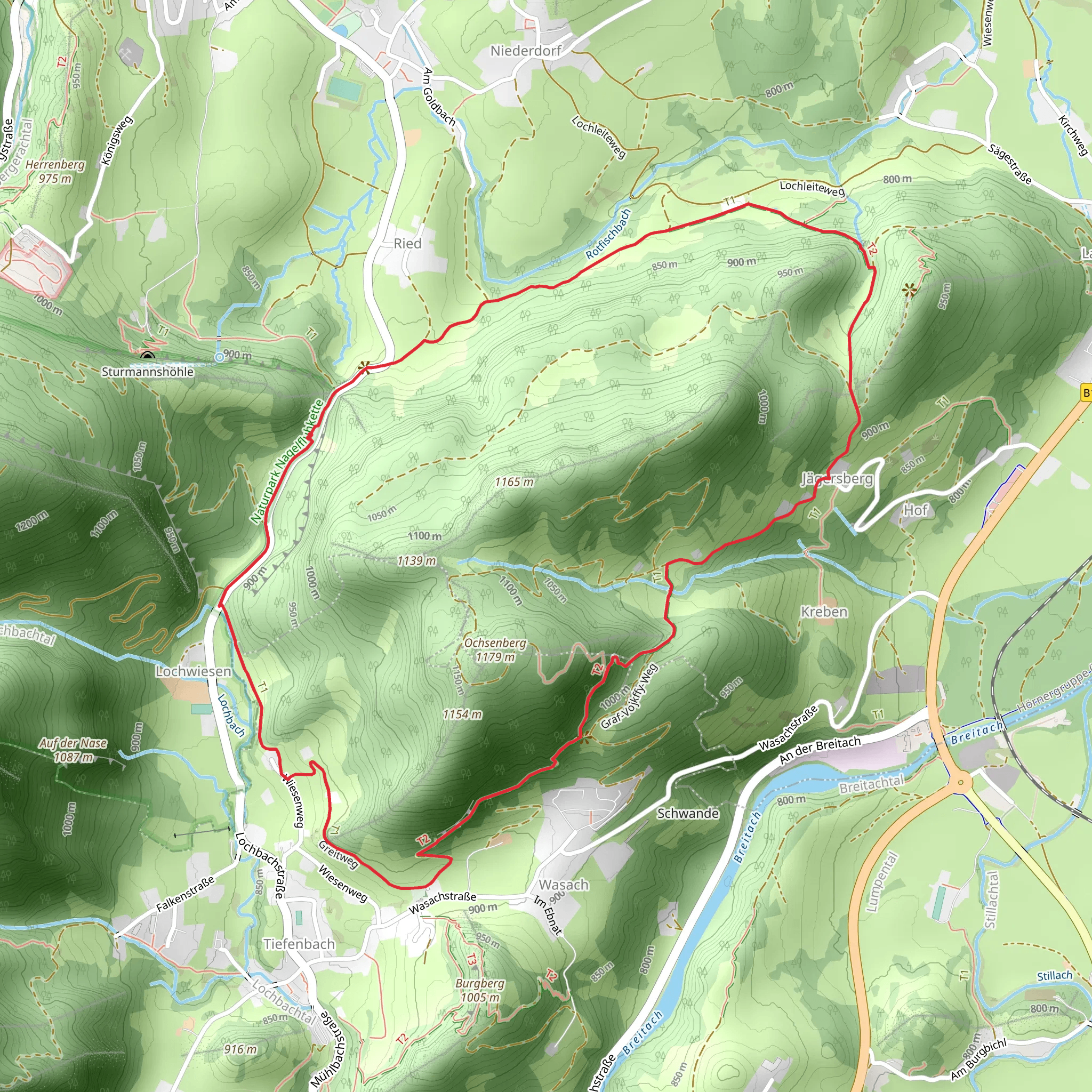 Felsendom, Jehlefelsen and Kapf Loop via Lochwiesen mobile static map