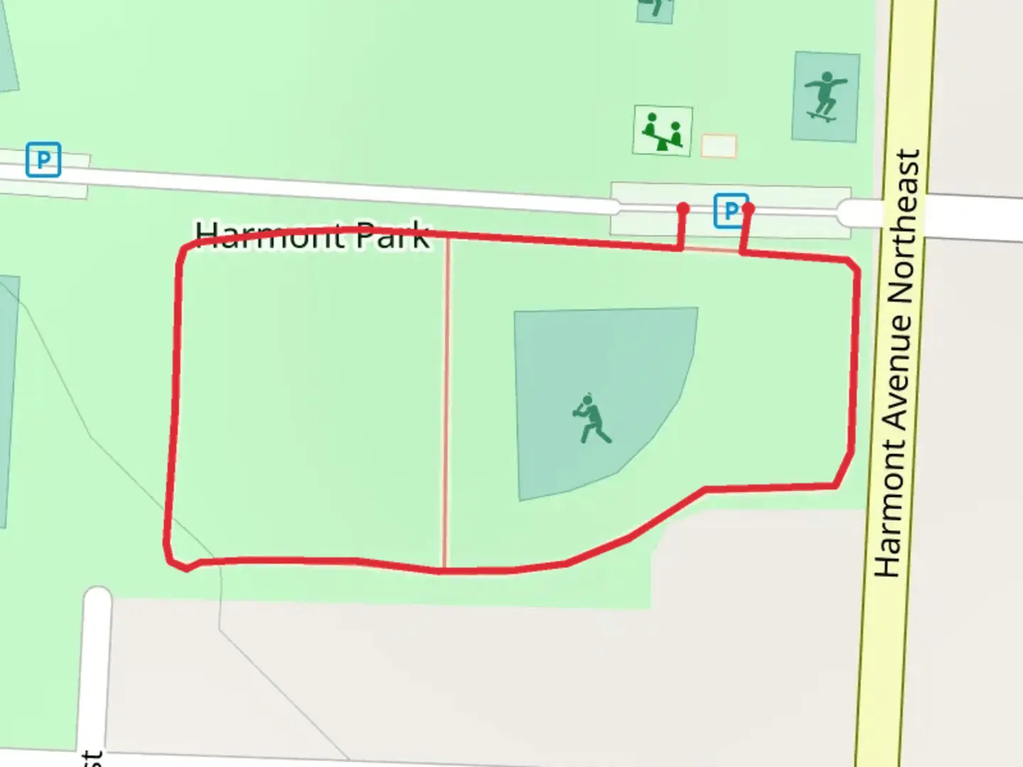 An image depicting the trail Harmont Park Loop and its surrounding area.