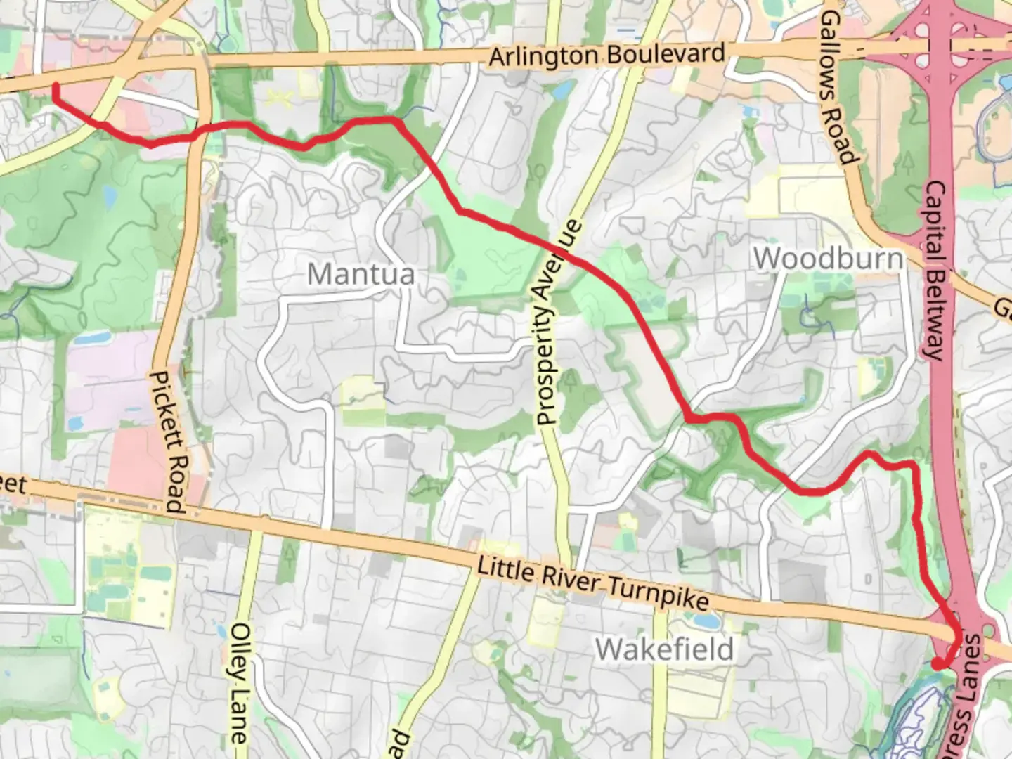 An image depicting the trail Thaiss Memorial Park via Cross County Trail and its surrounding area.