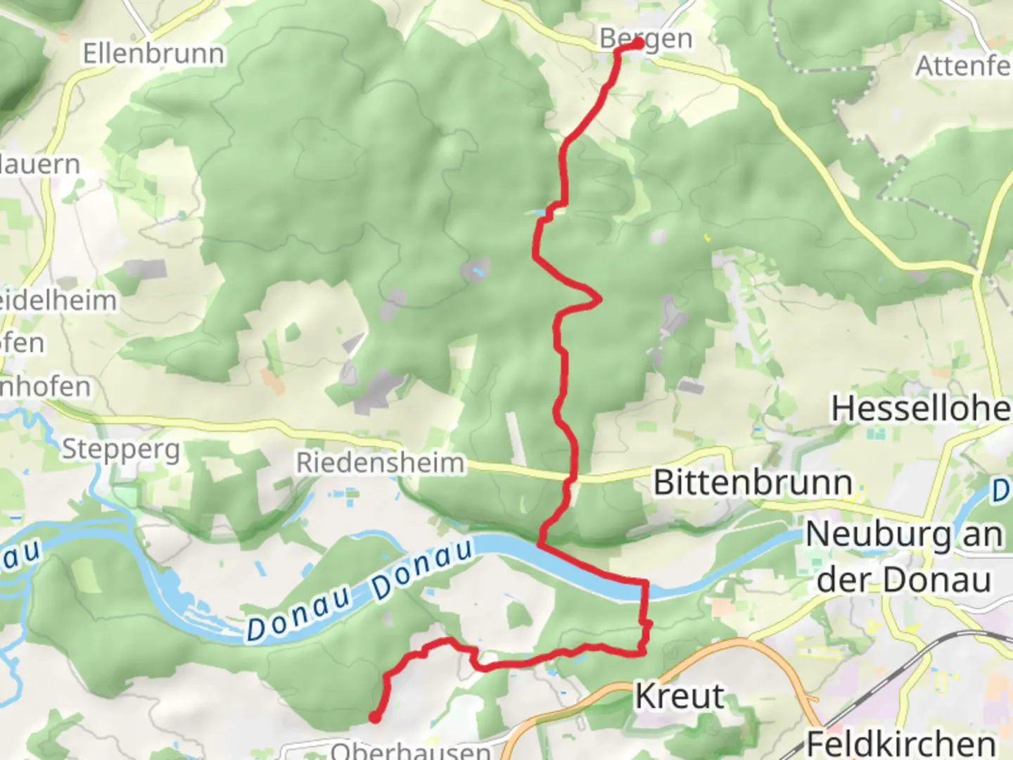 An image depicting the trail Oberhausen to Bergen via Urdonausteig and its surrounding area.