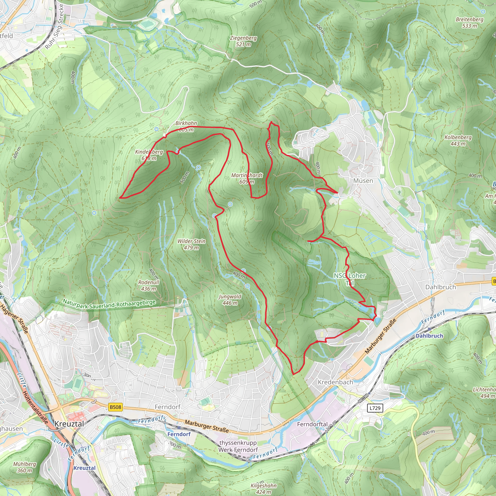 Martinshardt and Kindelsberg via Kindelsbergpfad mobile static map