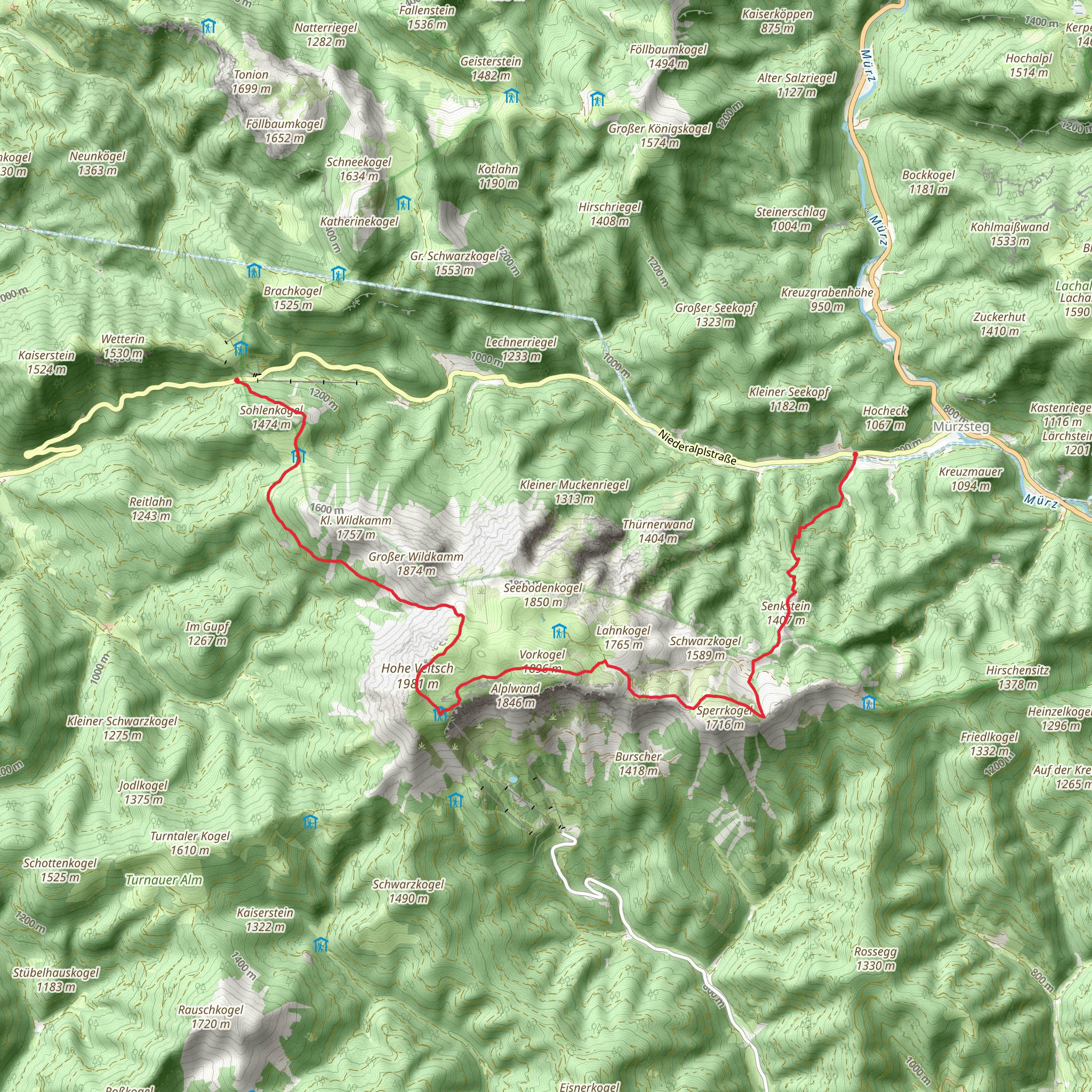 Mürzsteg to Niederalpl via Hohe Veitsch mobile static map