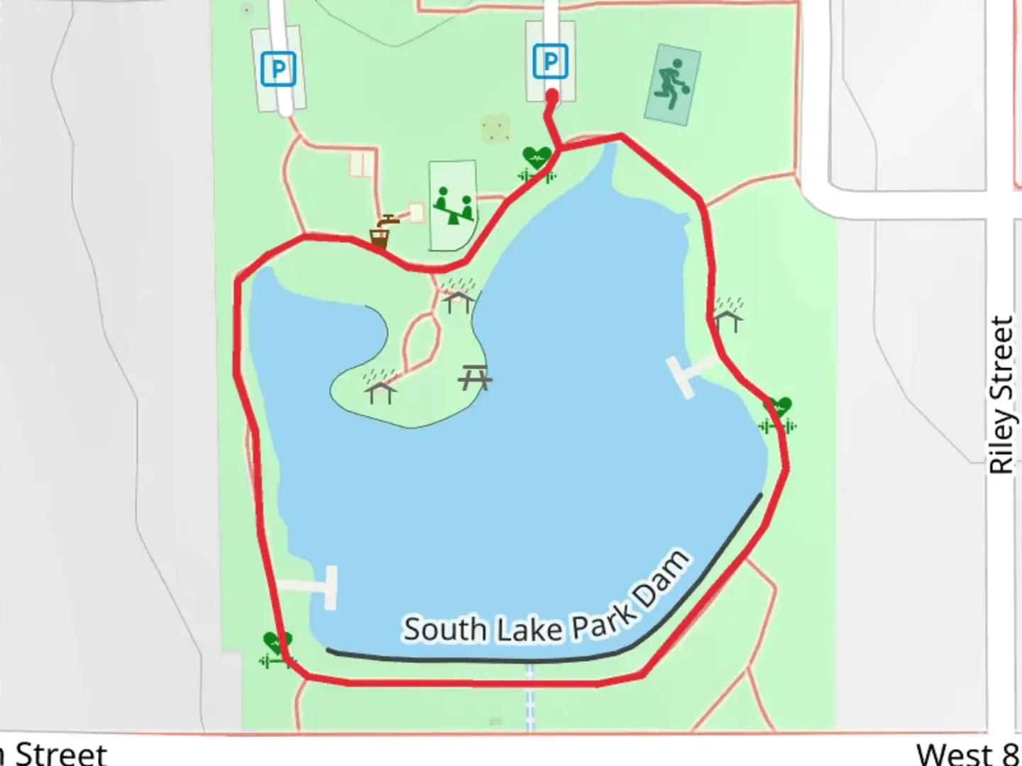 An image depicting the trail South Lake Park Loop and its surrounding area.
