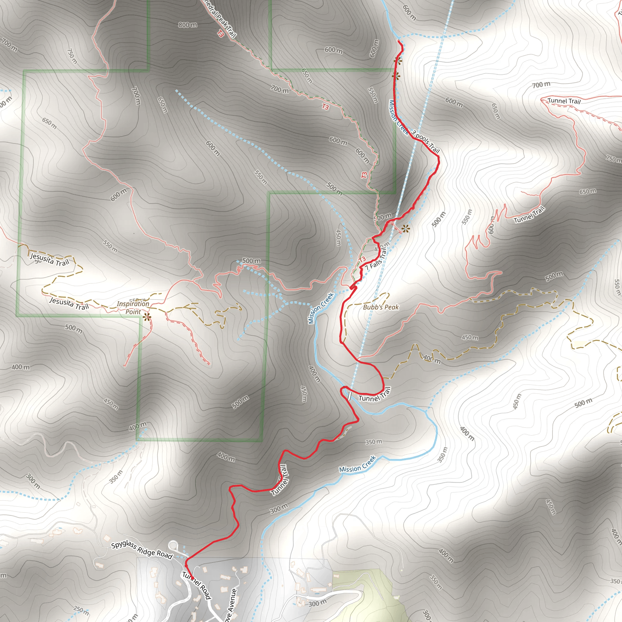 Tunnel and 3 pools Trail mobile static map