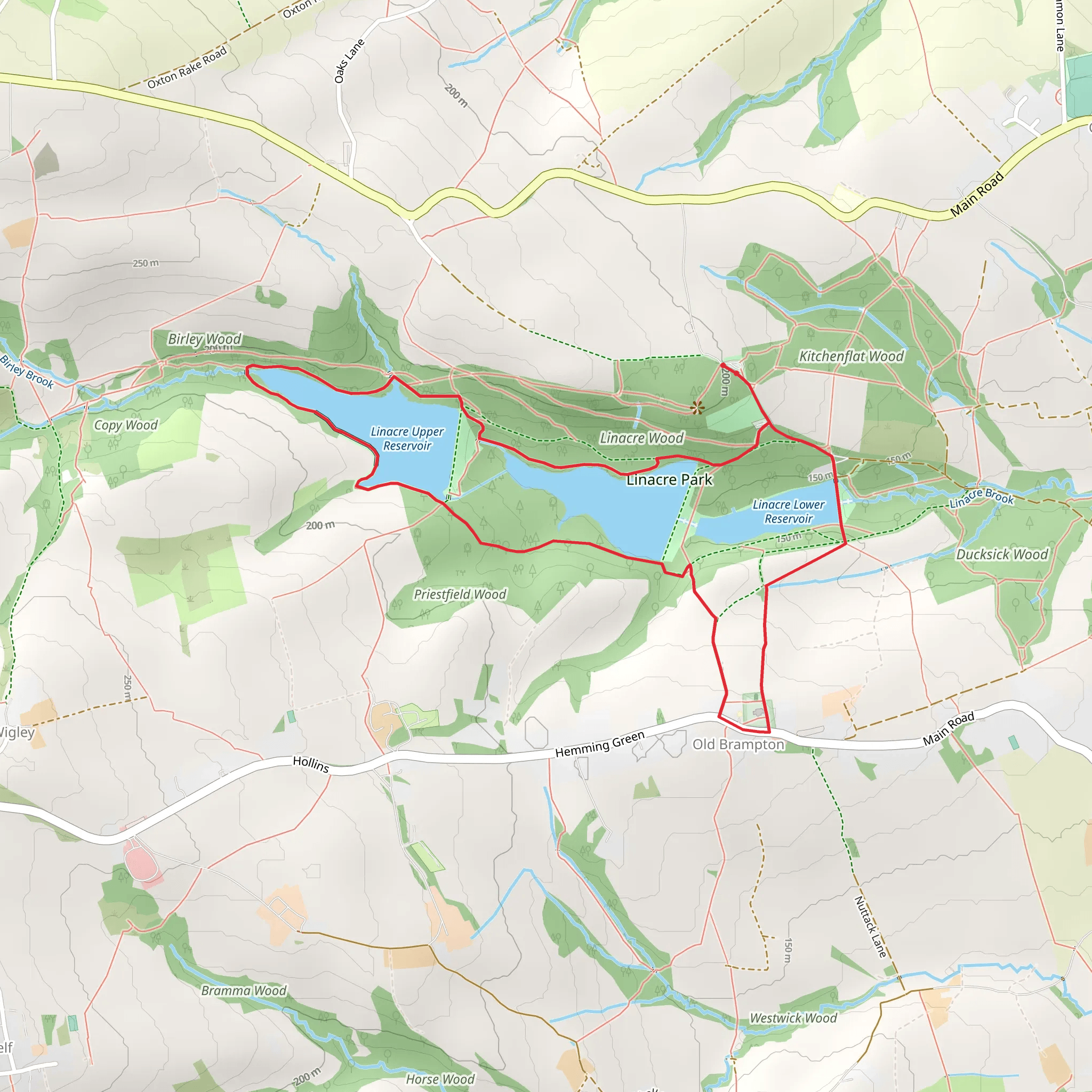 Linacre Reservoirs and Old Brampton mobile static map