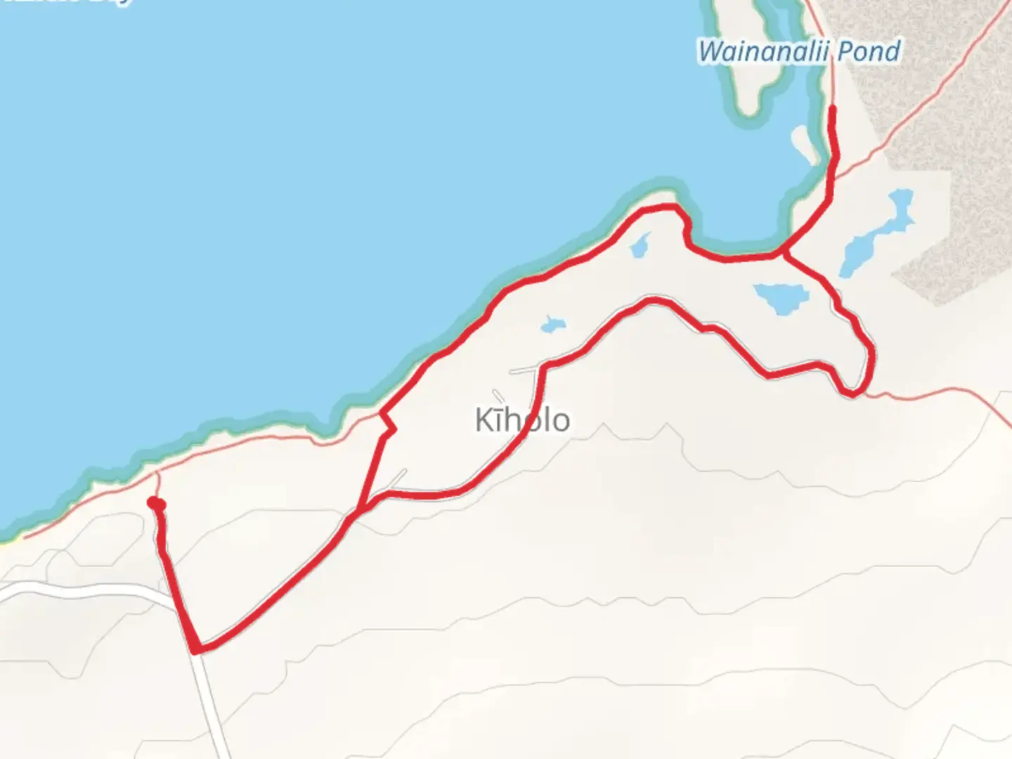 An image depicting the trail Kiholo-Huehue Loop Trail and its surrounding area.