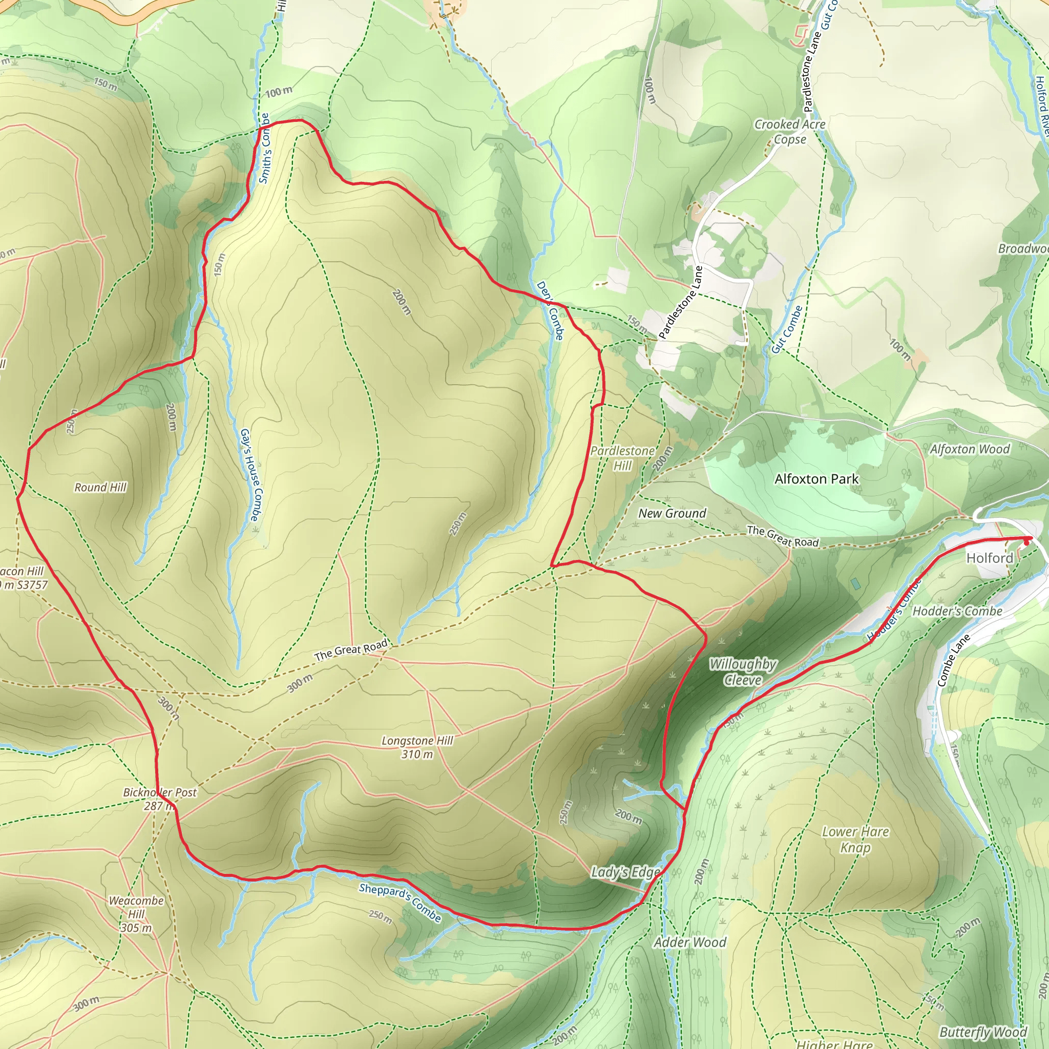Bicknoller Post and Lady's Edge Loop mobile static map