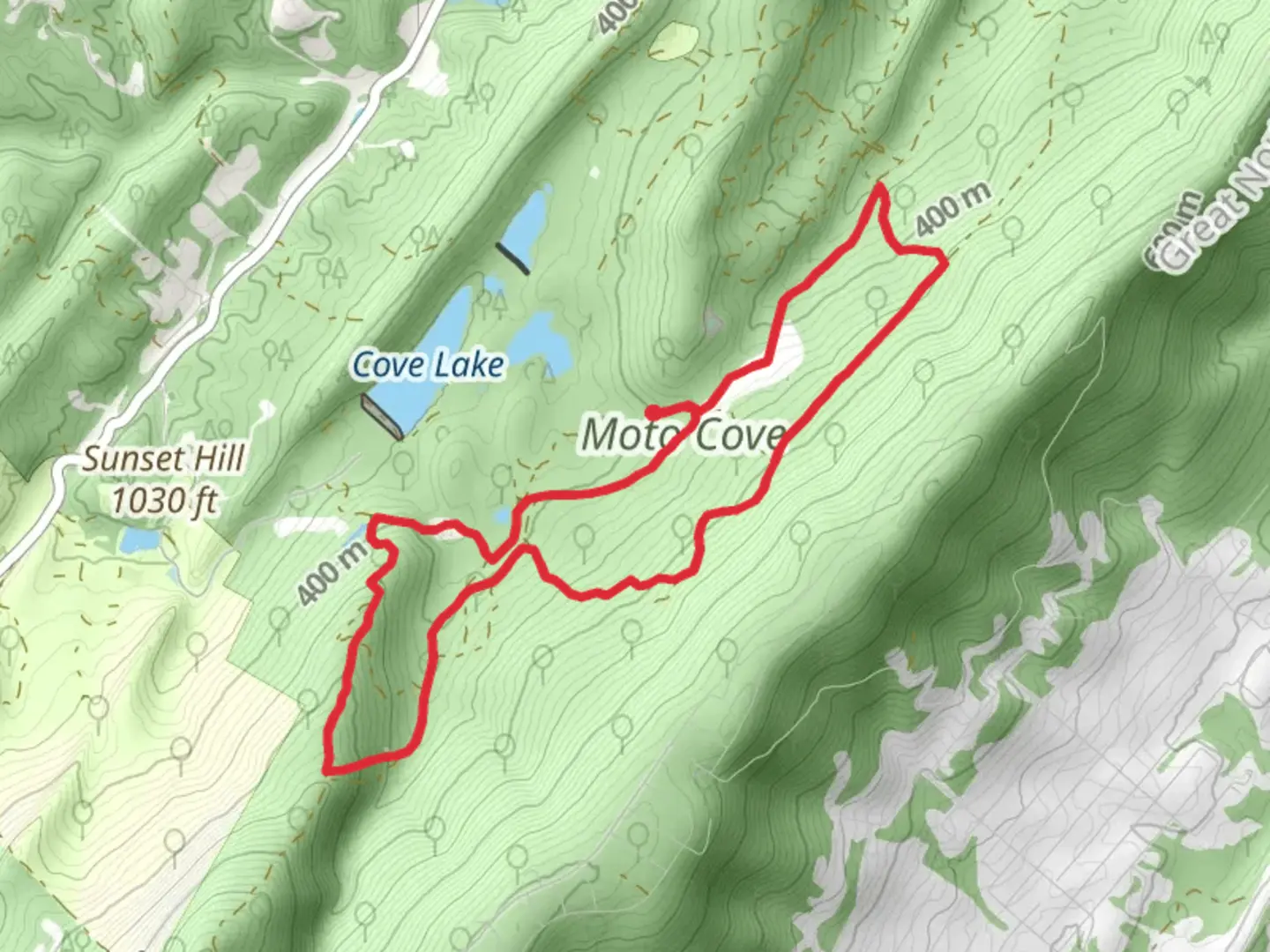 An image depicting the trail Moto Cove - Great Eastern Trail and its surrounding area.