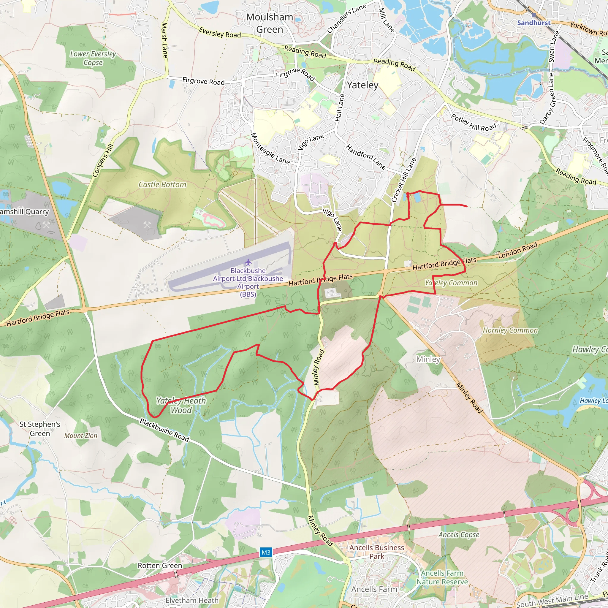 Yateley Common Country Park Loop mobile static map