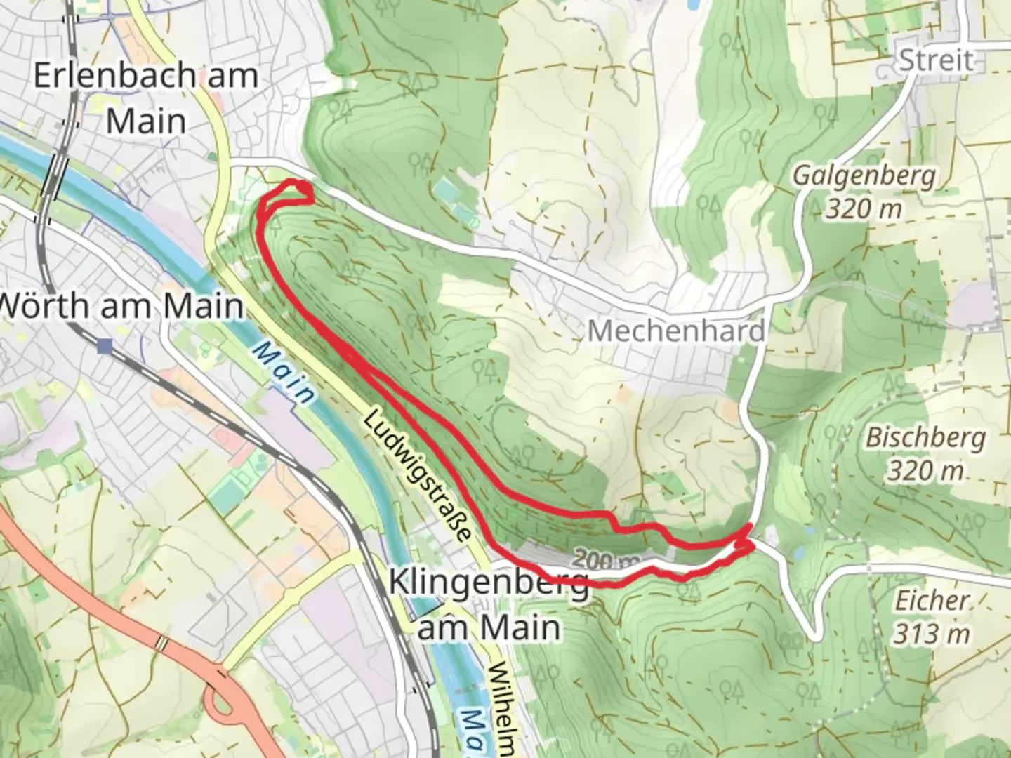 An image depicting the trail Mechenharder Weinberge Loop and its surrounding area.