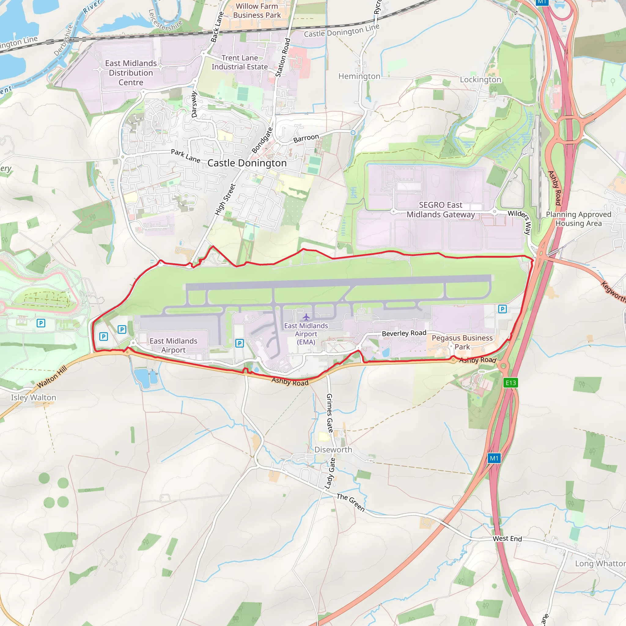 East Midlands Airport Loop Trail mobile static map