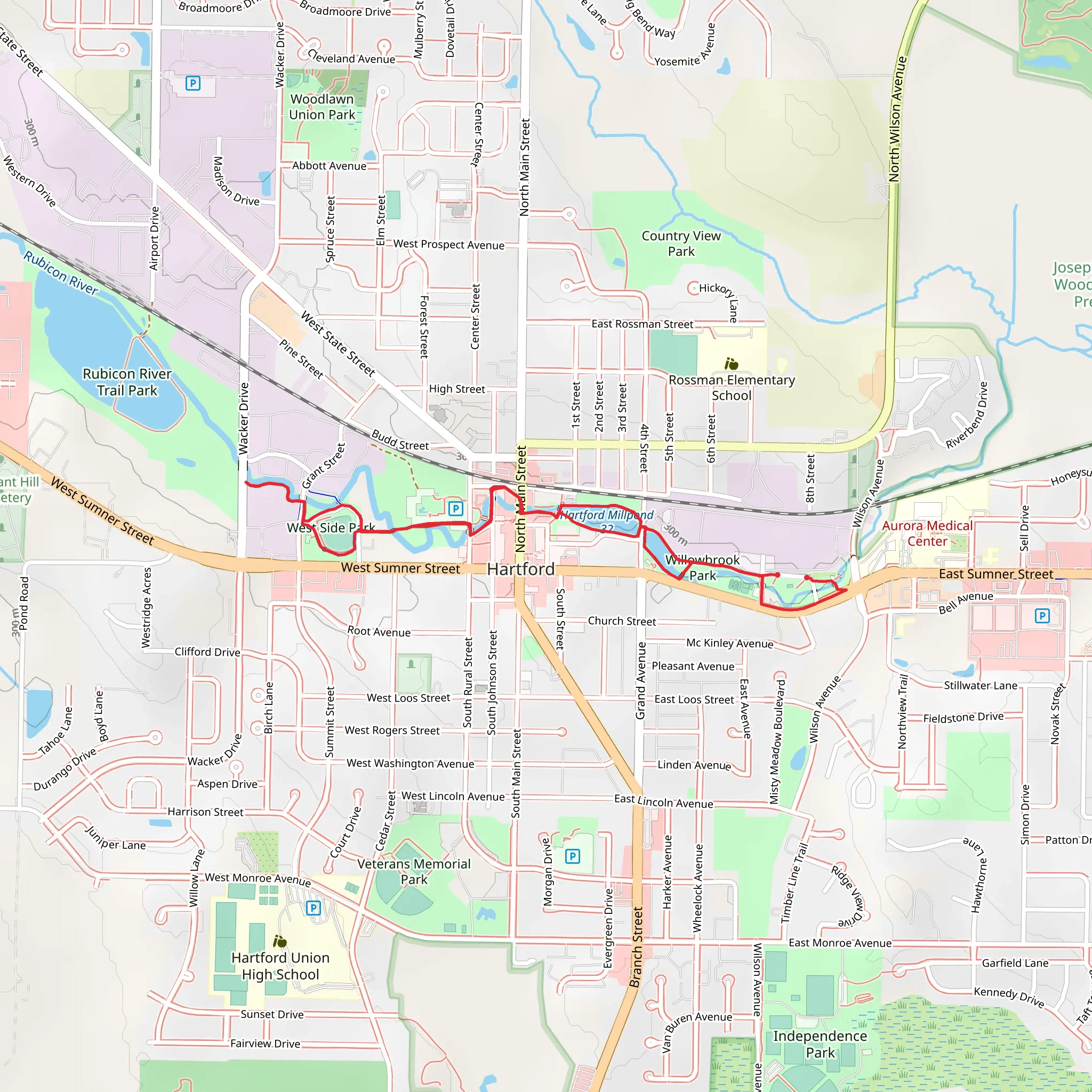 Rubicon River Trail to West Side Park mobile static map
