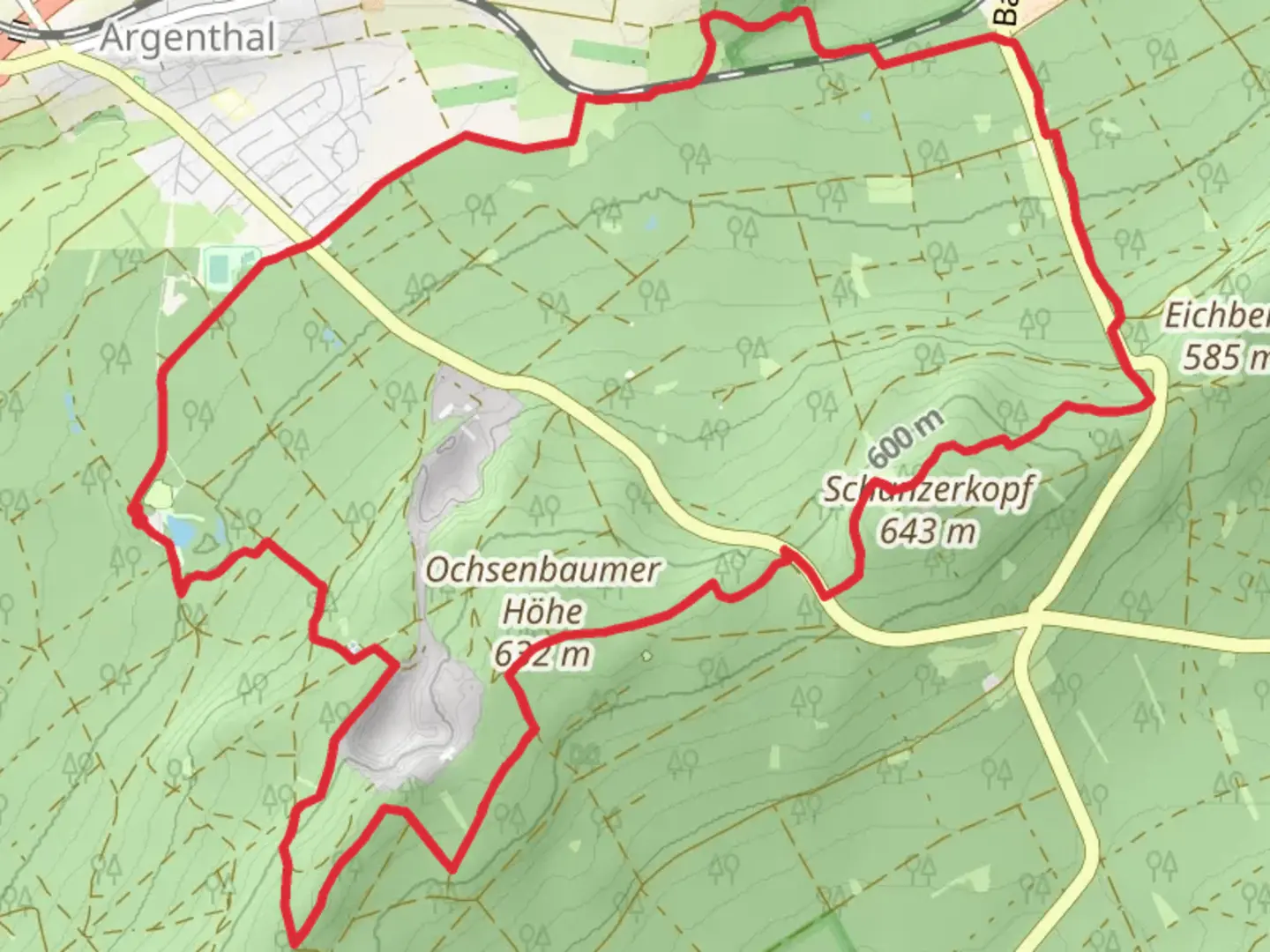 An image depicting the trail Argenthaler Loop and its surrounding area.