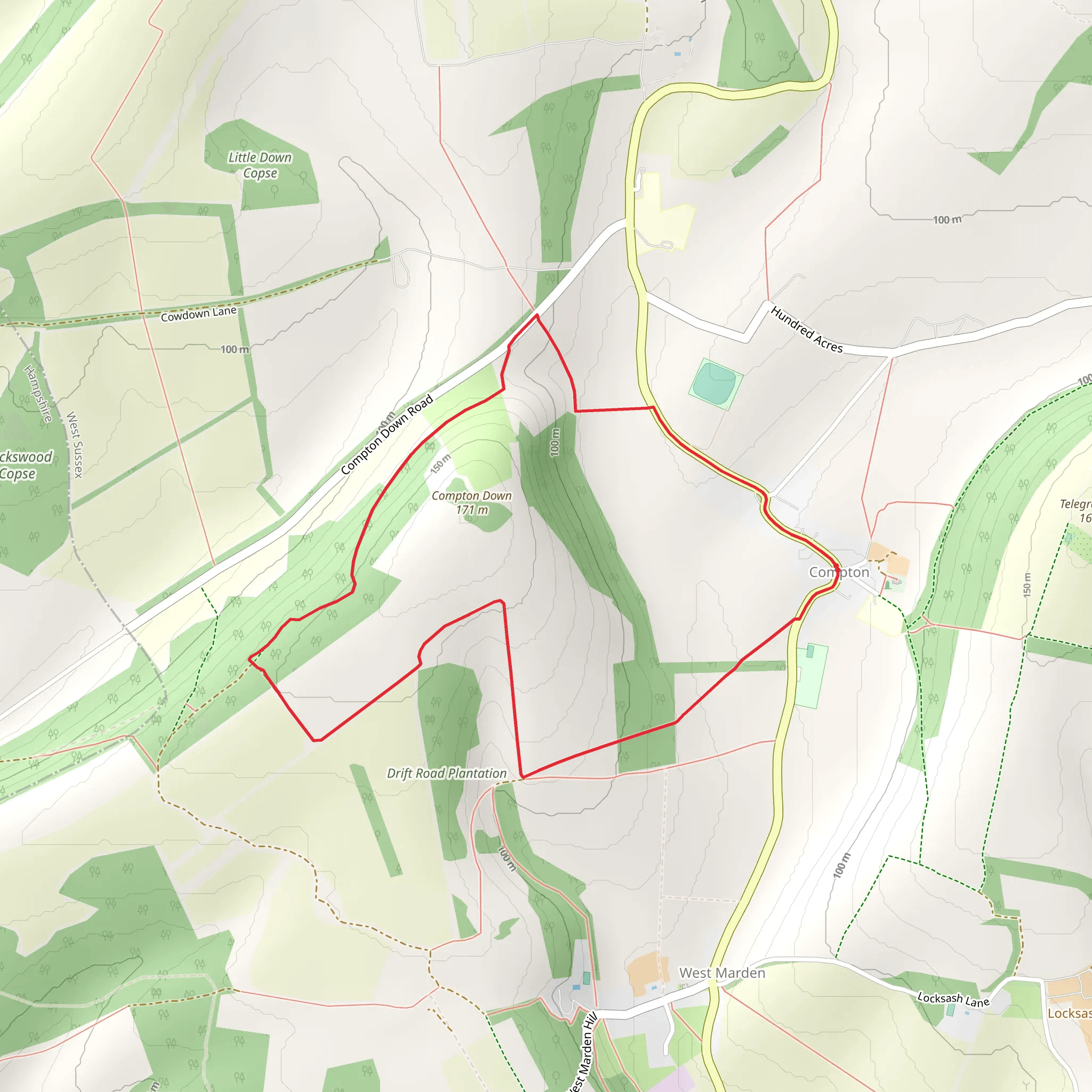 Compton to Compton Down mobile static map