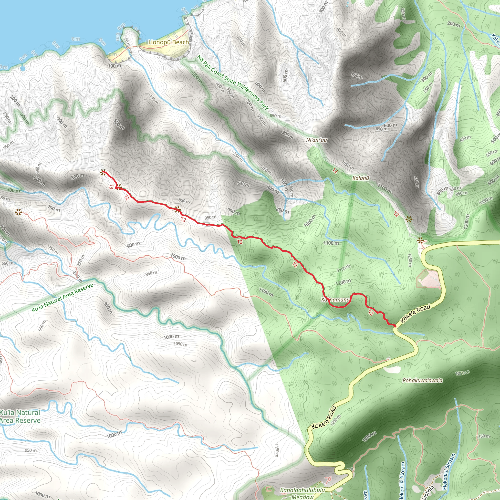 Honopu Ridge Trail mobile static map