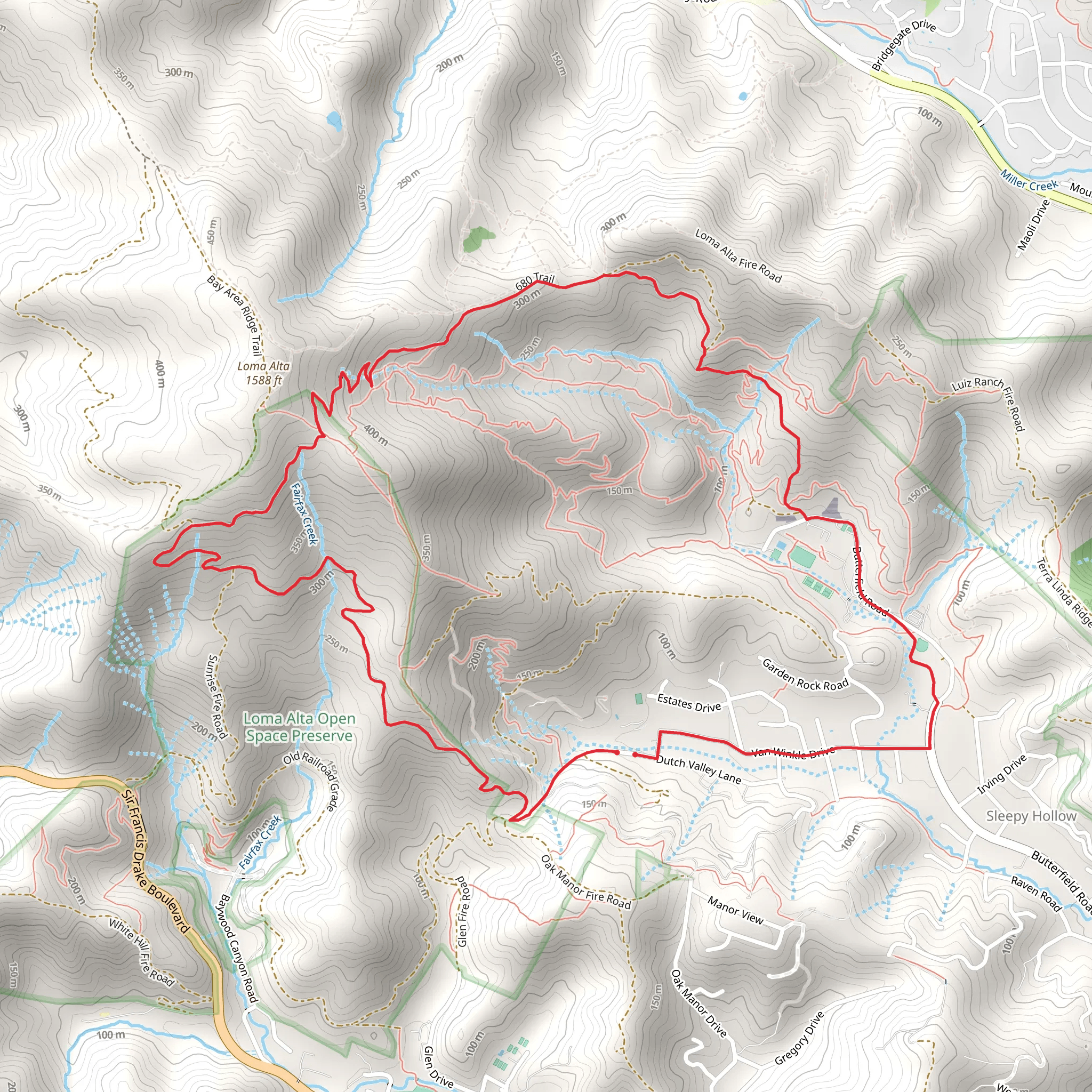 Smith Ridge Fire Road, 680 Trail and Van Winkle Drive Loop mobile static map