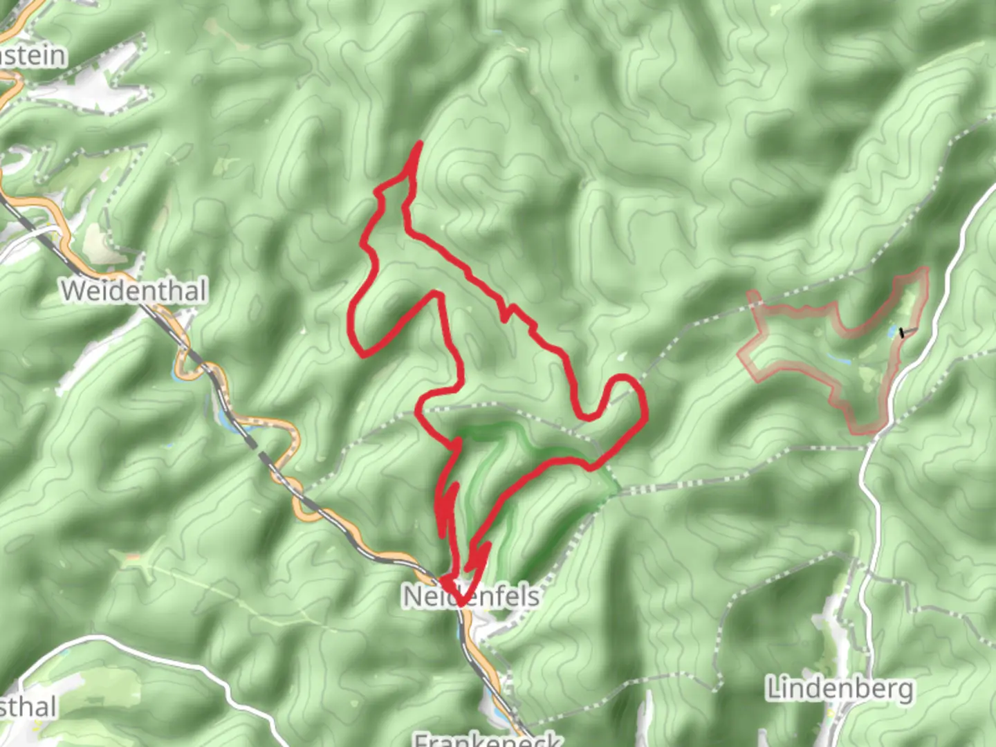 An image depicting the trail Neidenfels Loop via Hohe Kopf and its surrounding area.